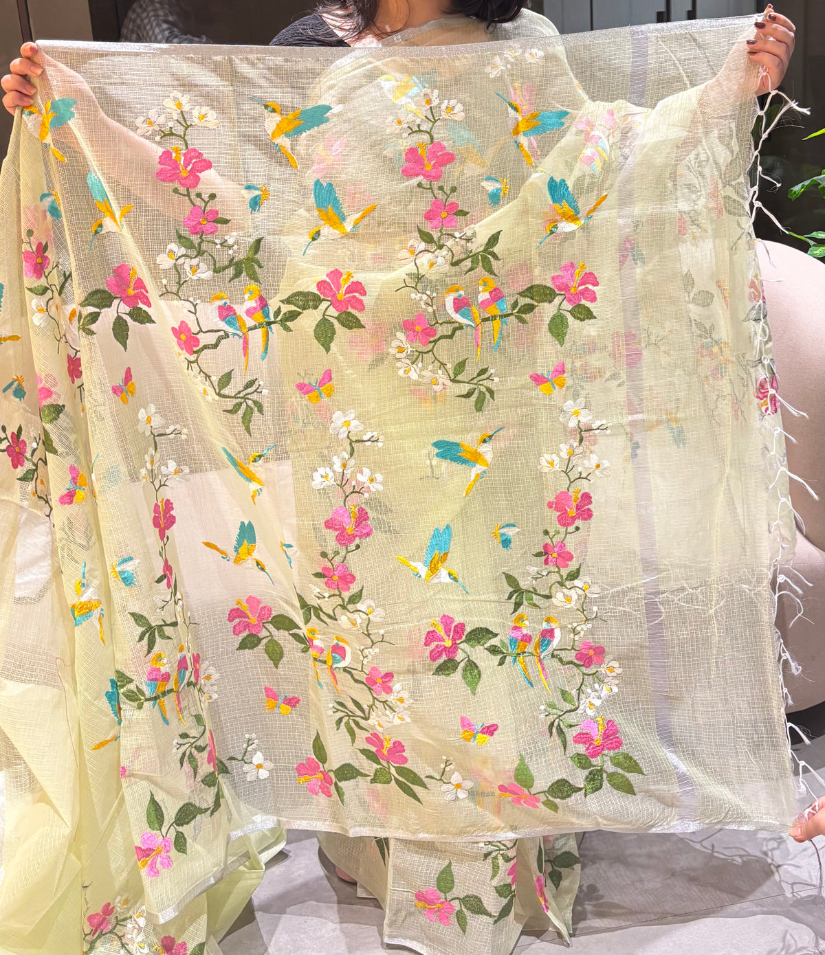 Traditional Pista Color Pure Kota Doriya Zari weaving border n Embroidery Work Designer Saree With Assemblage Blouse Piece