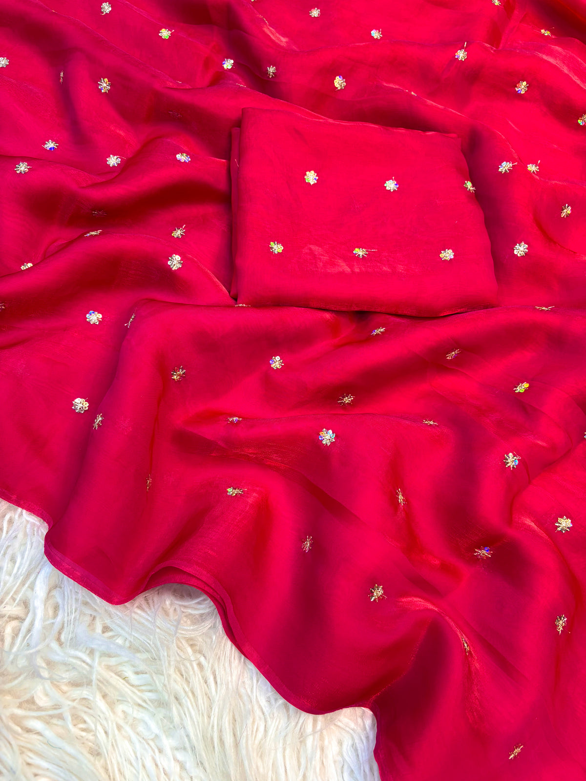 Lustrous Wedding Wear Space Silk Fabric Sequence Butti Work Fancy Designer Saree With Blouse Piece