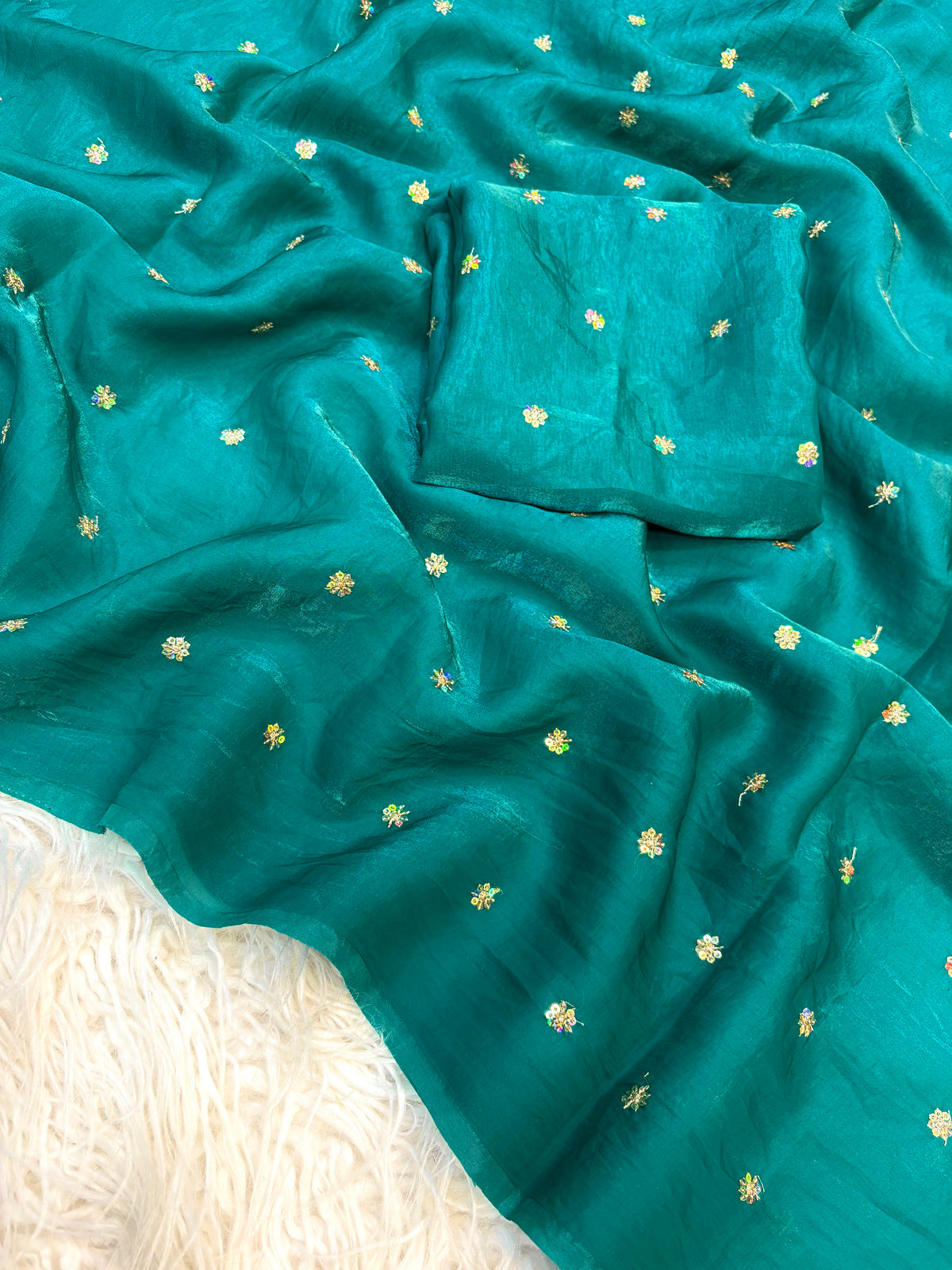 Lustrous Wedding Wear Space Silk Fabric Sequence Butti Work Fancy Designer Saree With Blouse Piece