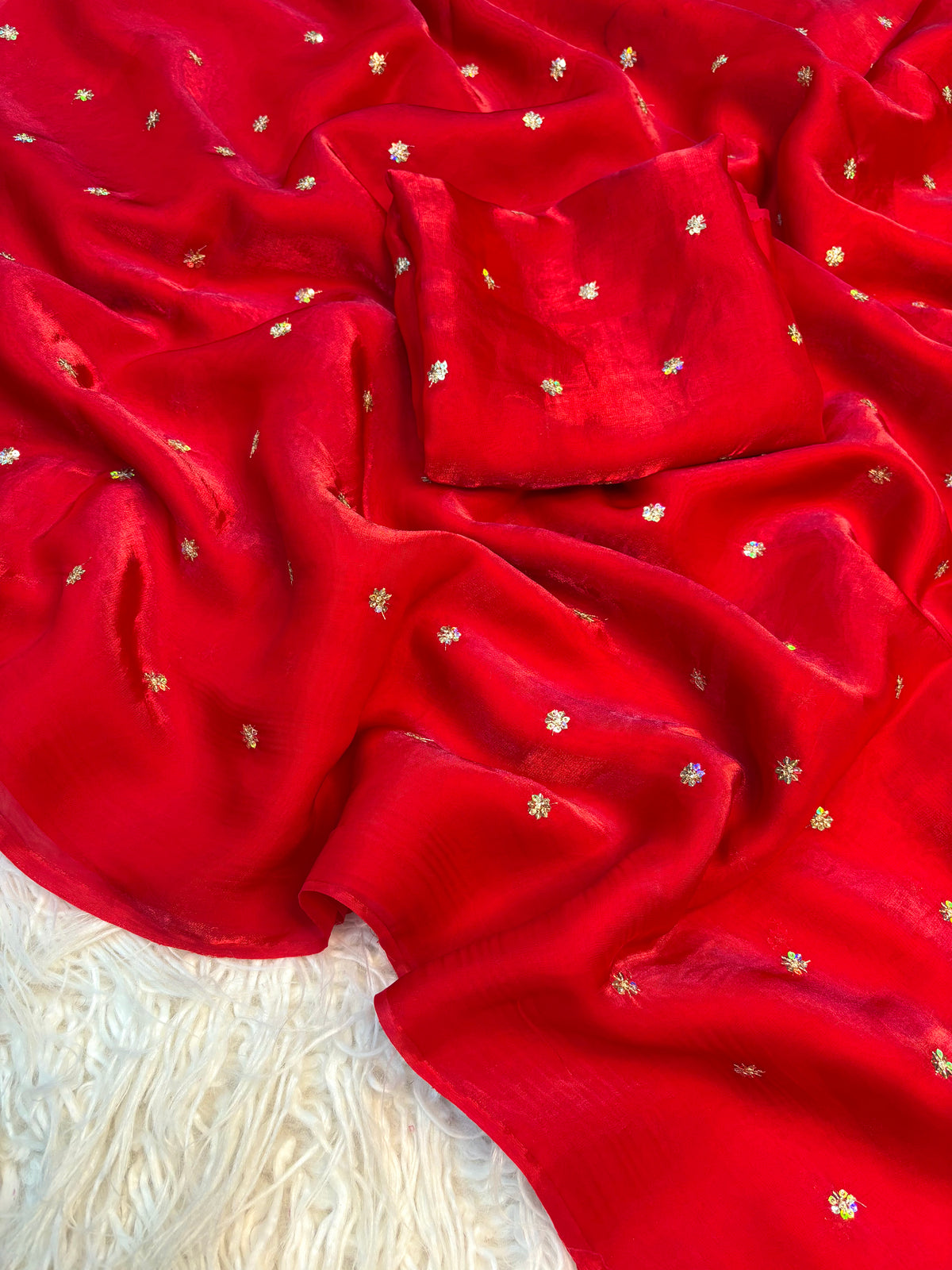 Lustrous Wedding Wear Space Silk Fabric Sequence Butti Work Fancy Designer Saree With Blouse Piece
