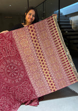Load image into Gallery viewer, Gratifying Function Wear Pure Satin Silk Ajrak Printed Rich Pallu n Mirror Work Designer Saree With Blouse Piece
