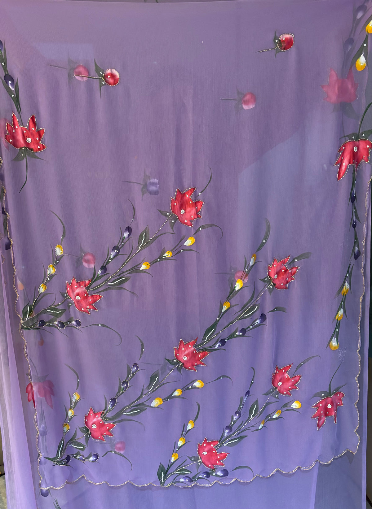 Divine Function Wear Soft Pure Chiffon Handbrush Flower n Handwork Designer Saree With Blouse Piece