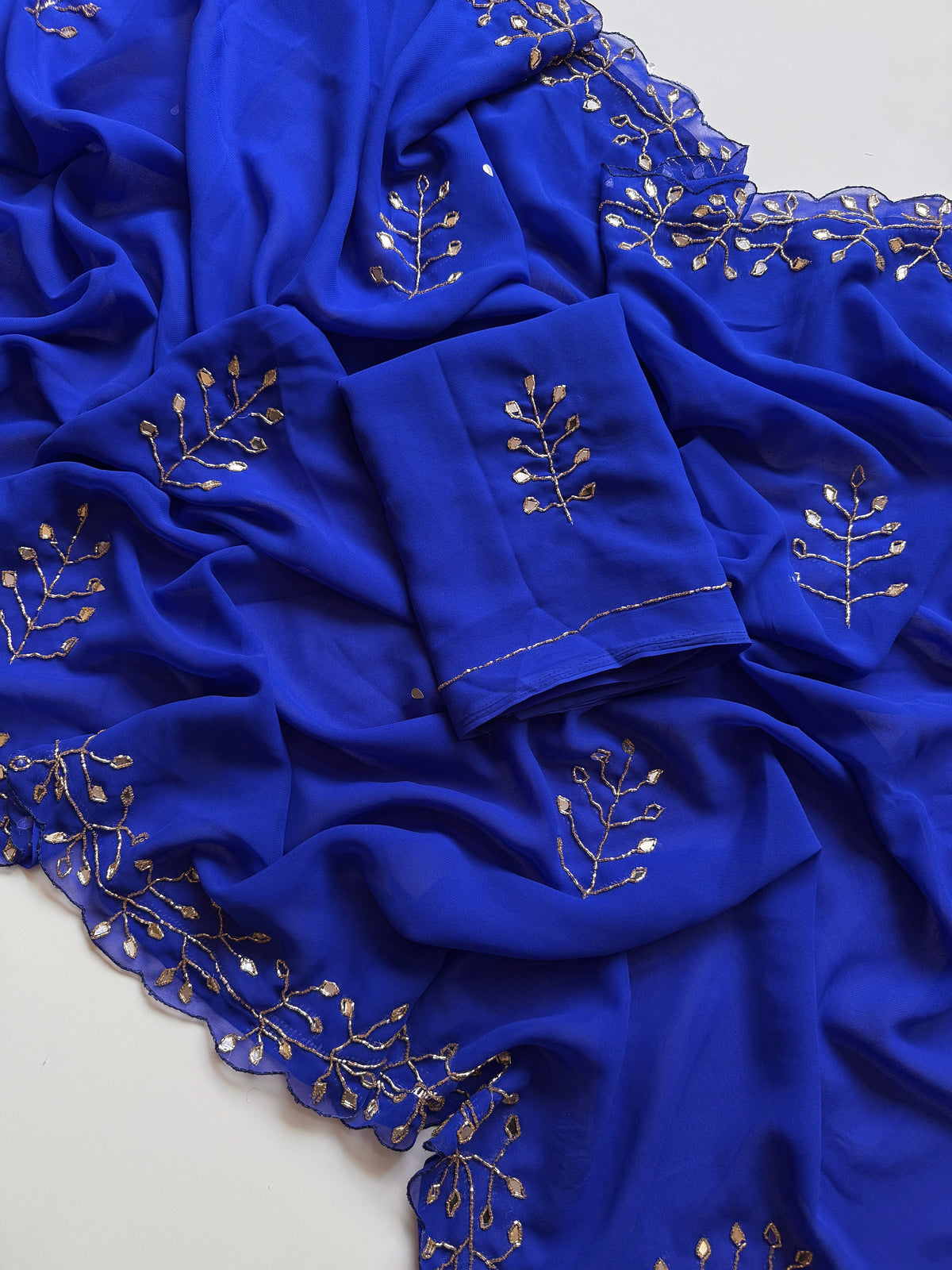 Heritage Party Wear Soft Georgette Mirror n Handwork Fancy Saree With Matching Blouse Piece