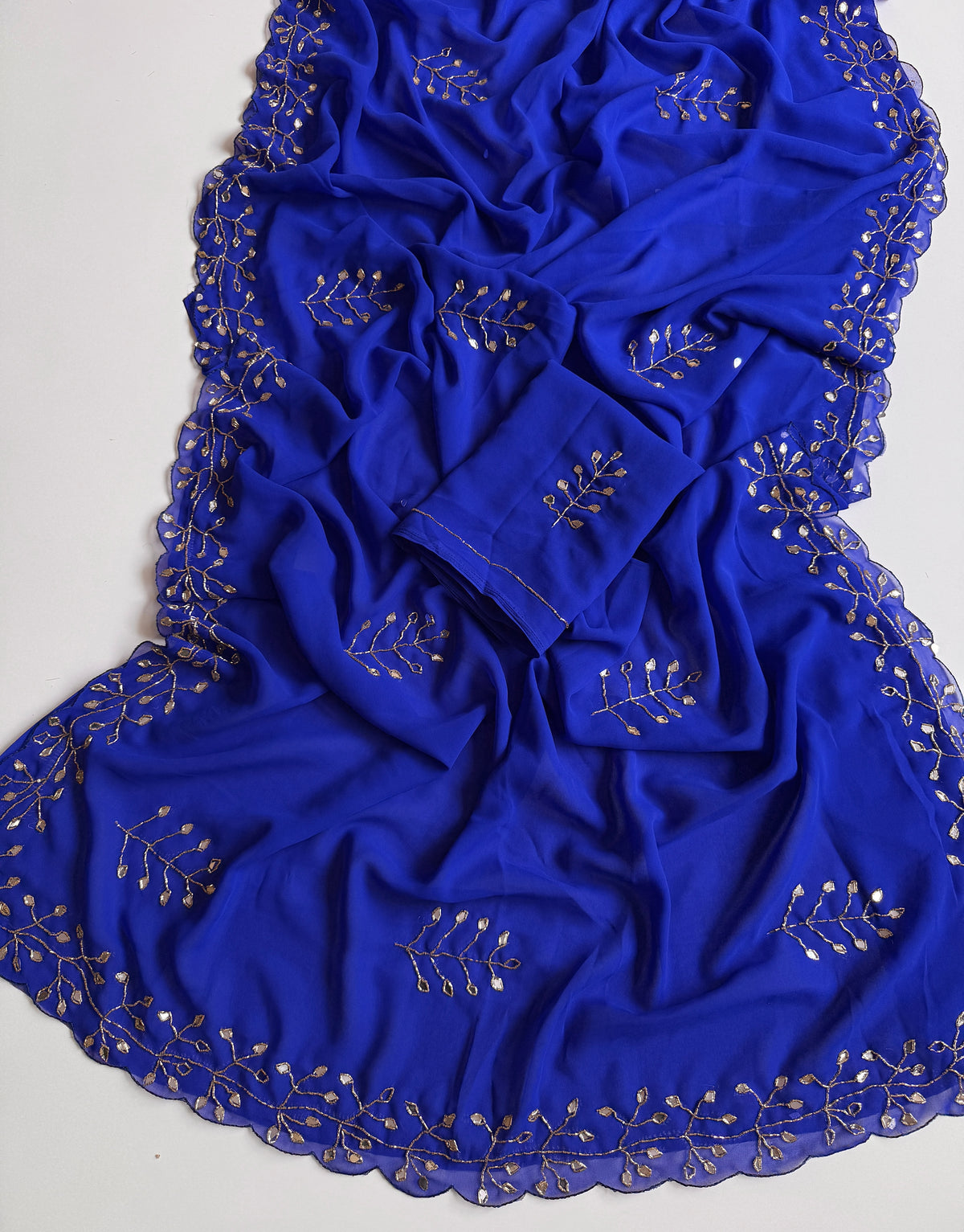 Heritage Party Wear Soft Georgette Mirror n Handwork Fancy Saree With Matching Blouse Piece