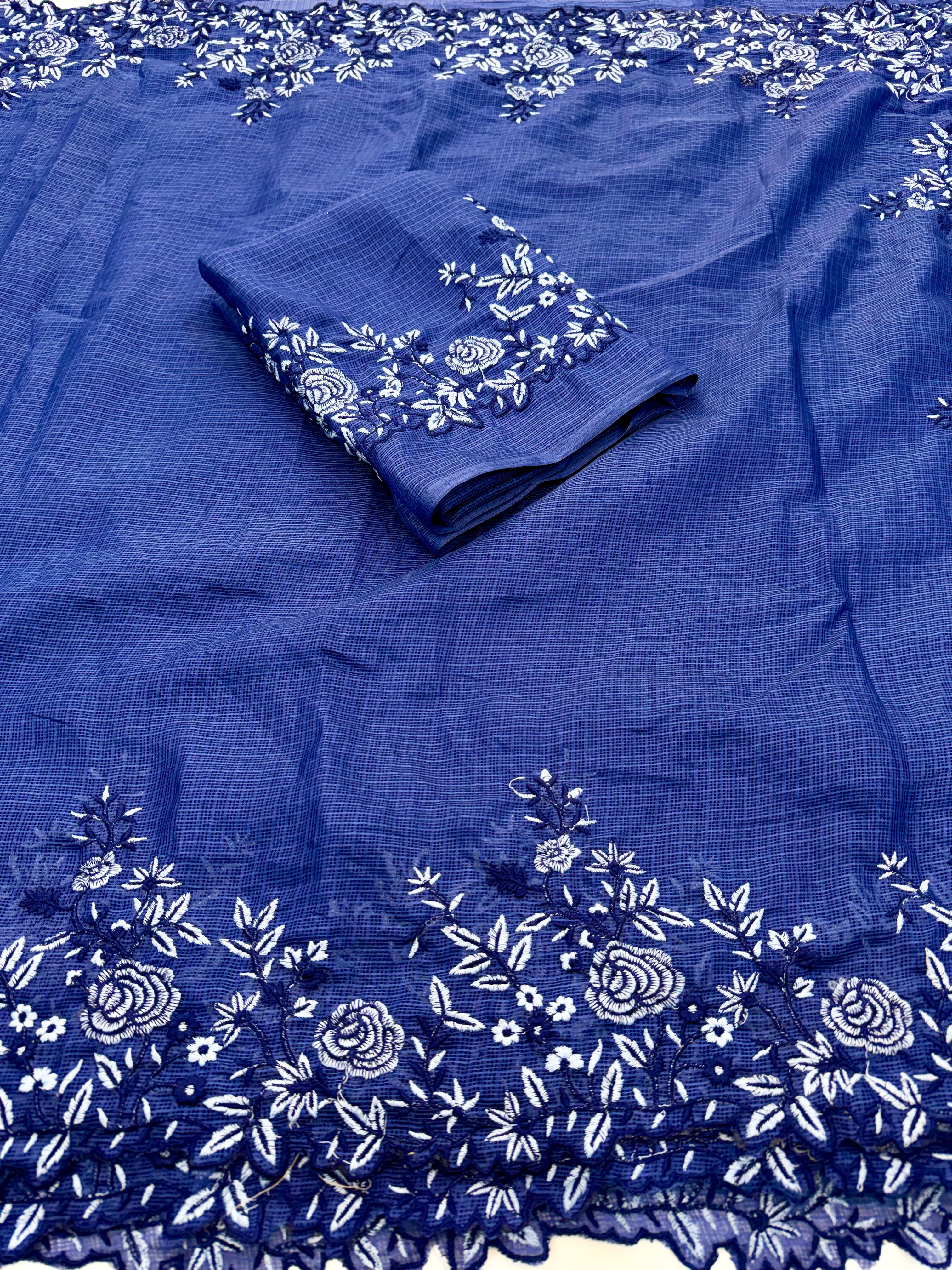 Incredible Wedding Wear Soft Kota Doriya Embrodiered Thread n Cut Work Designer Saree For Occasion