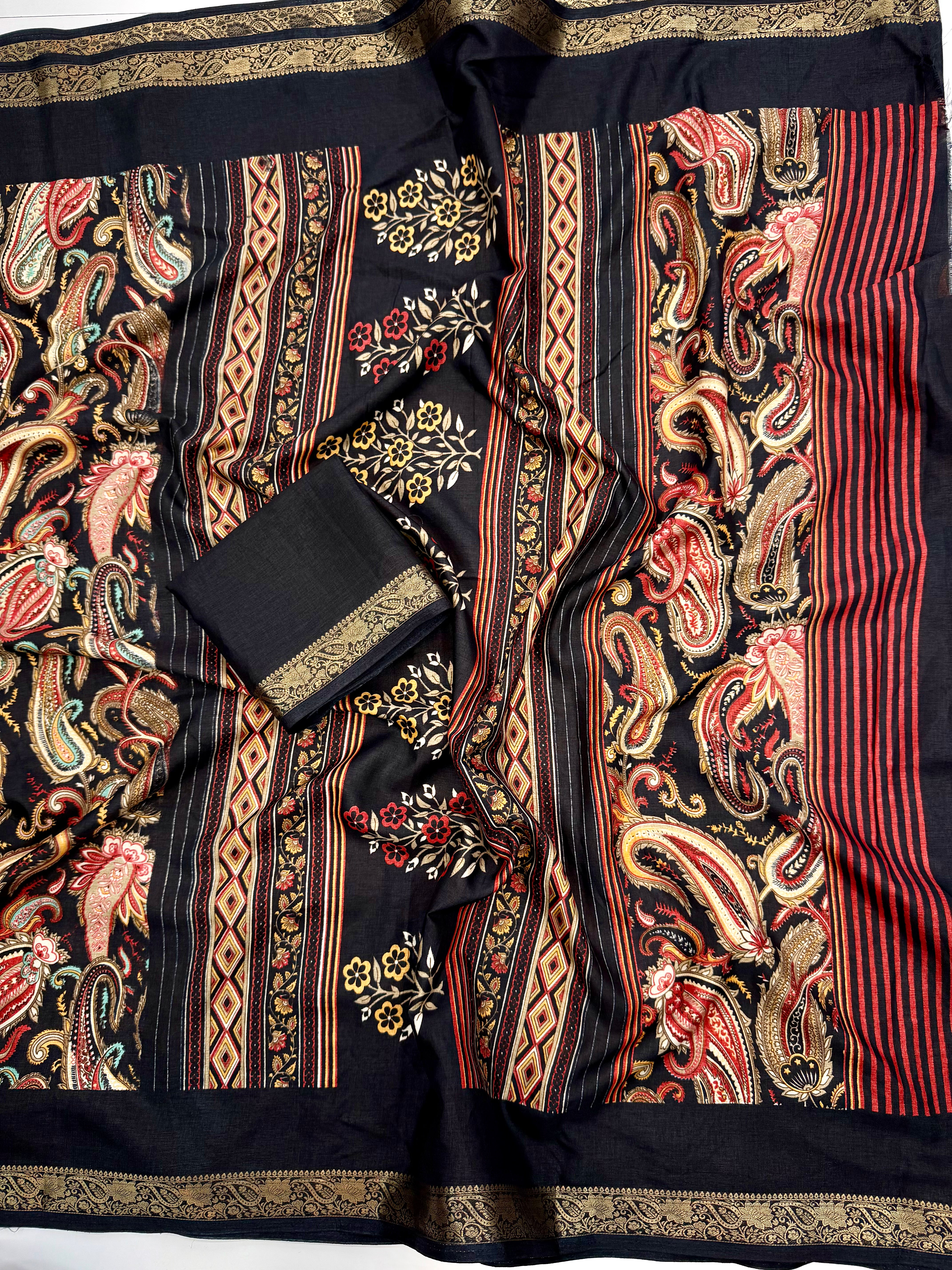 Adorning Function Wear Tussar Silk Kashmiri Printed n Jacquard Weaving Work Designer Saree