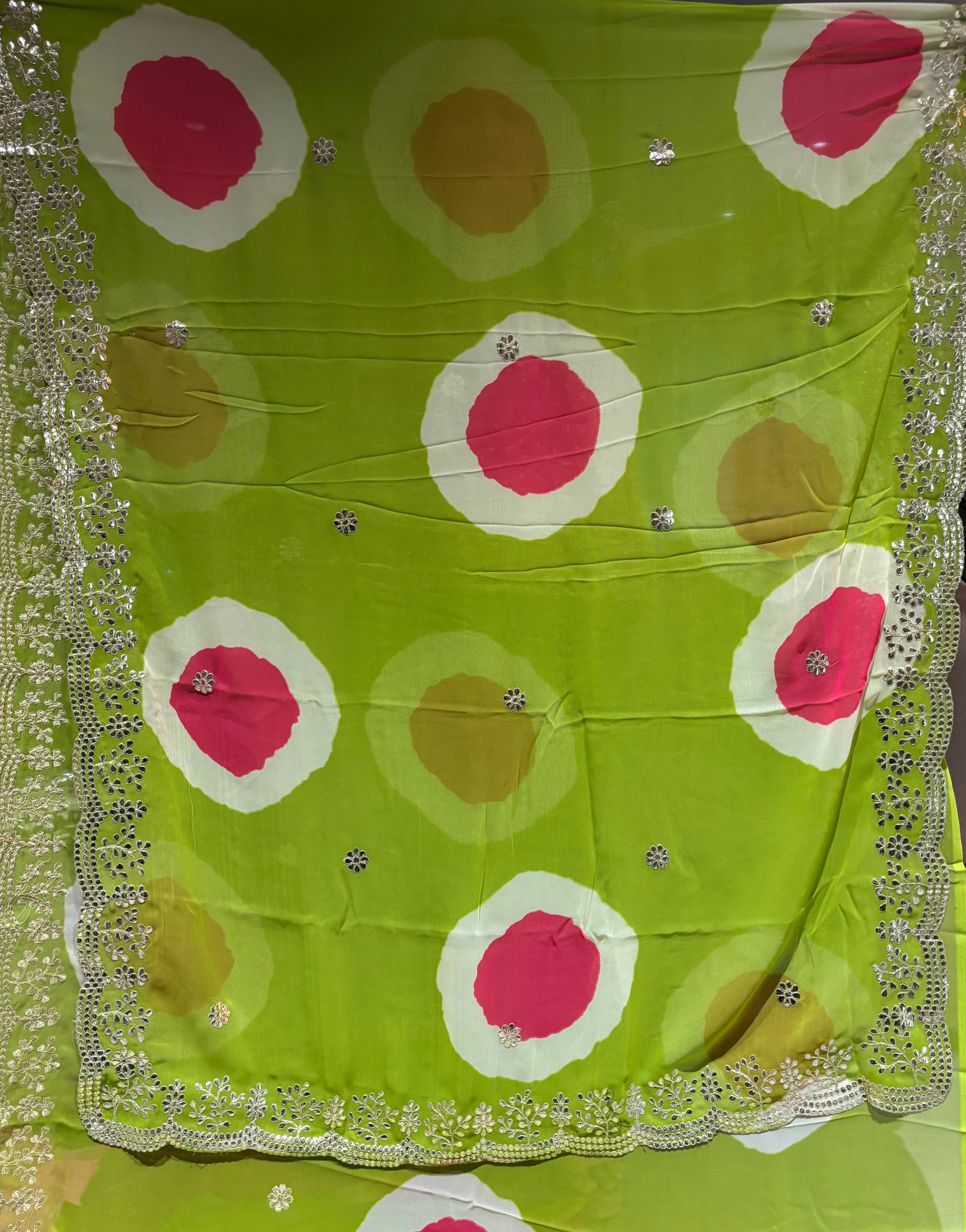 Blooming Party Wear Georgette Bandhej Print n Embroidery Work Fancy Saree For Occasion