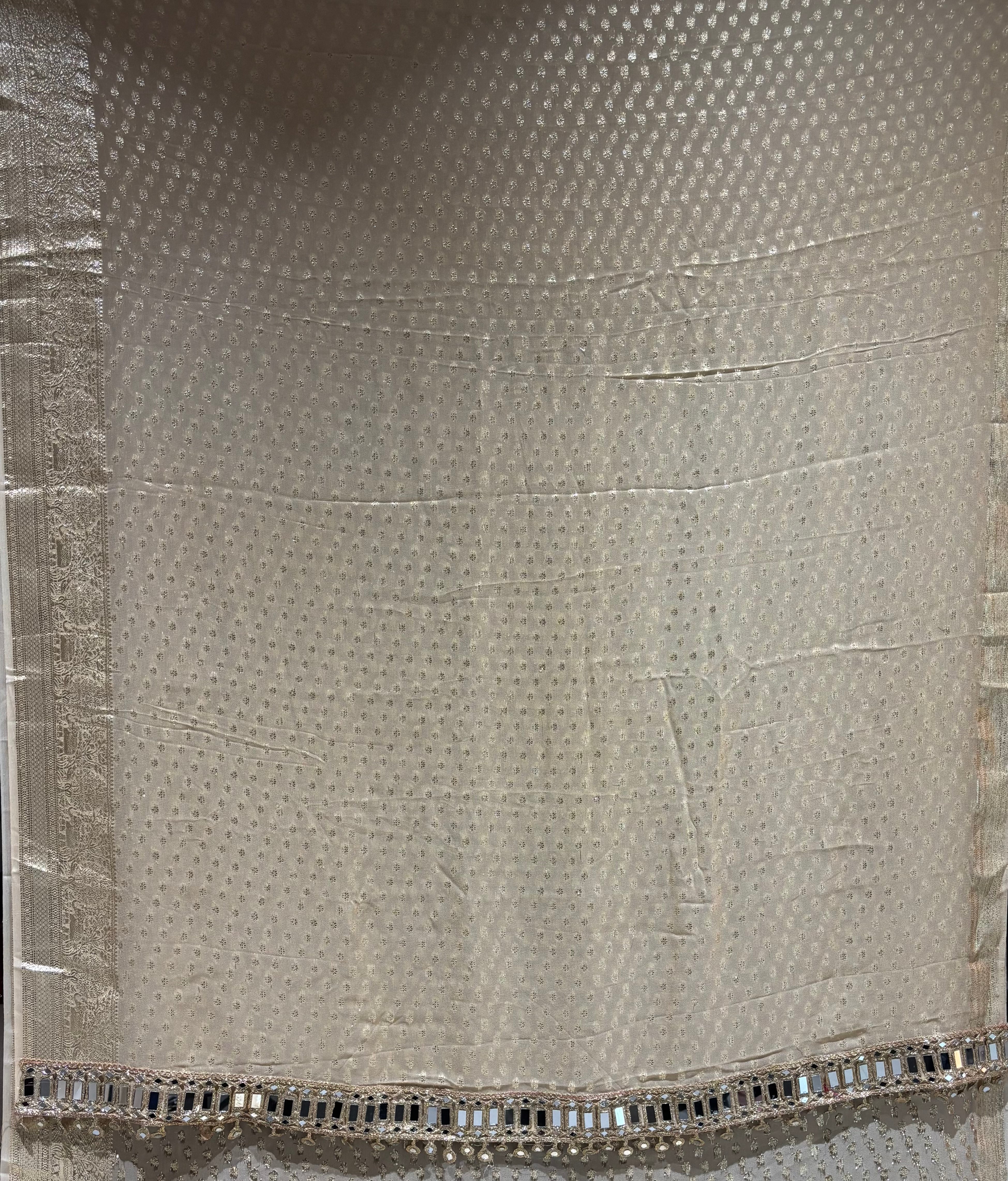 Evocative Wedding Wear Viscose Georgette Jacquard Zari n Mirror Work Border Fancy Saree With Blouse Piece