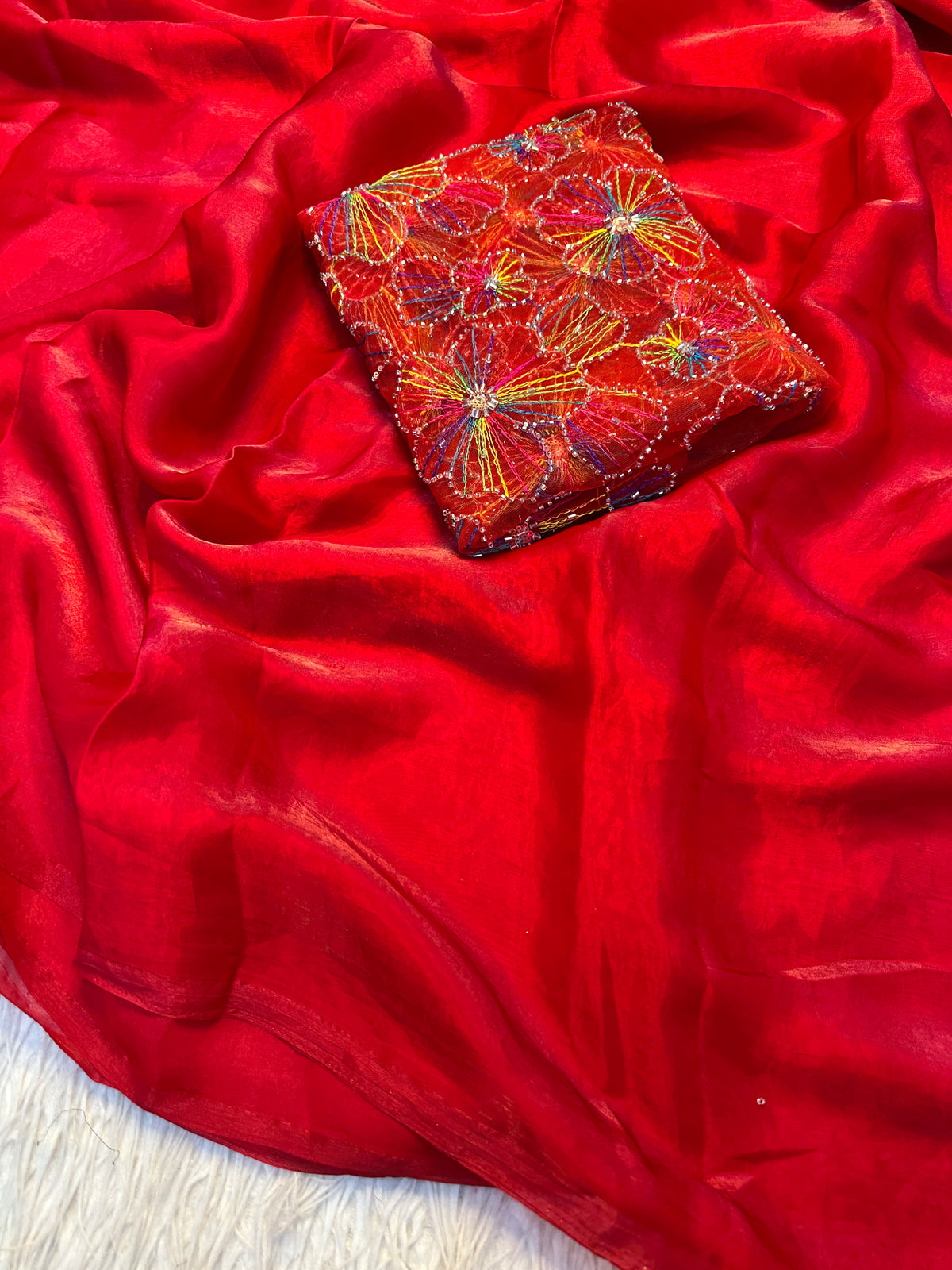 Redolent Festive Wear Pure Soft Silk Beads Work Blouse Fancy Designer Saree