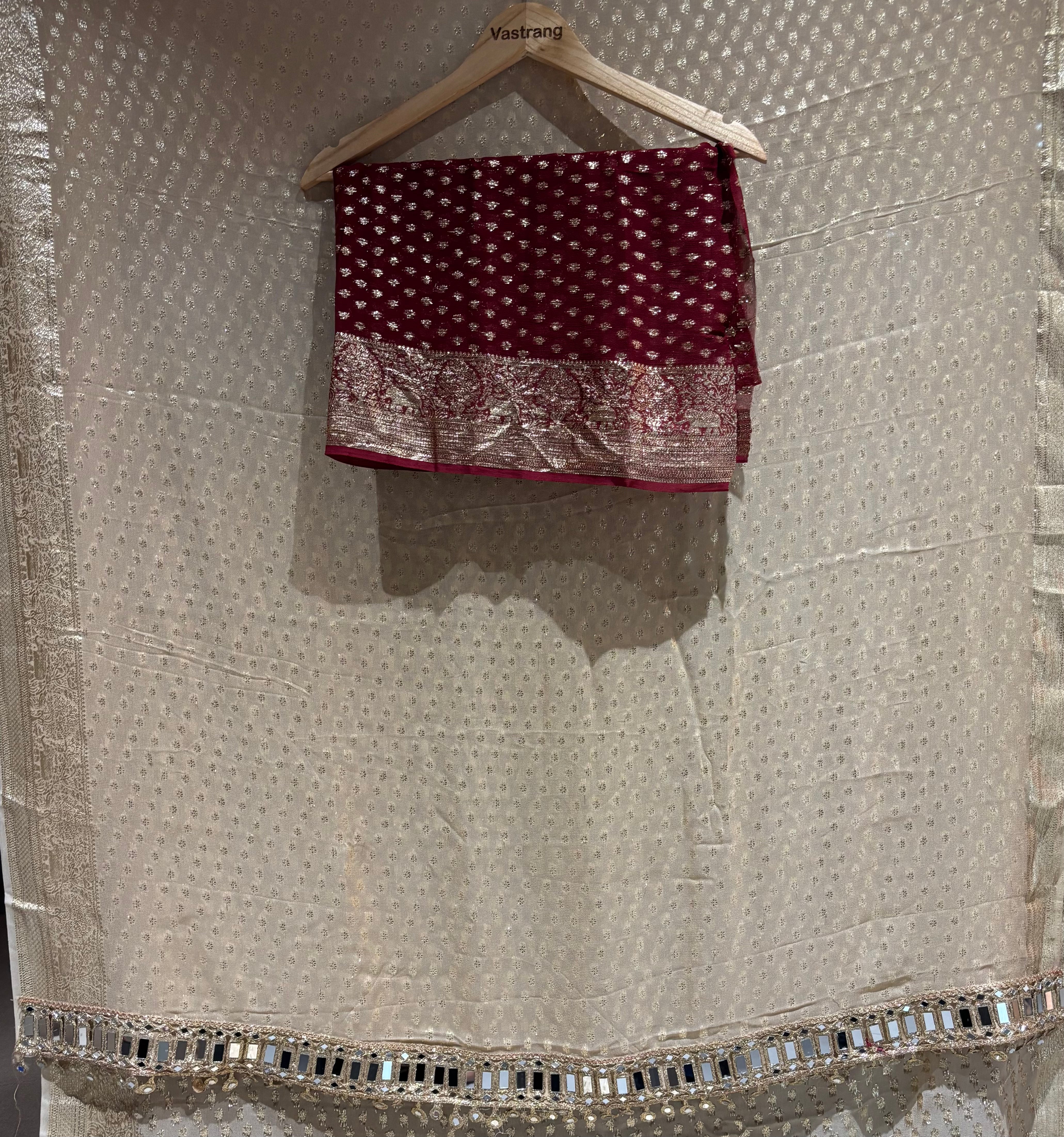 Evocative Wedding Wear Viscose Georgette Jacquard Zari n Mirror Work Border Fancy Saree With Blouse Piece