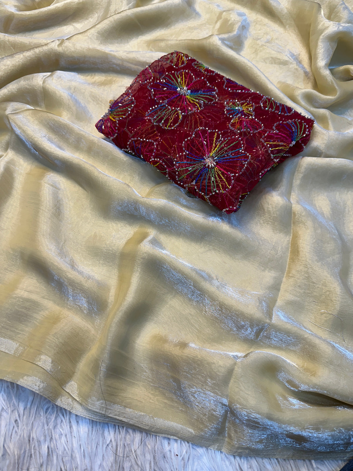 Redolent Festive Wear Pure Soft Silk Beads Work Blouse Fancy Designer Saree