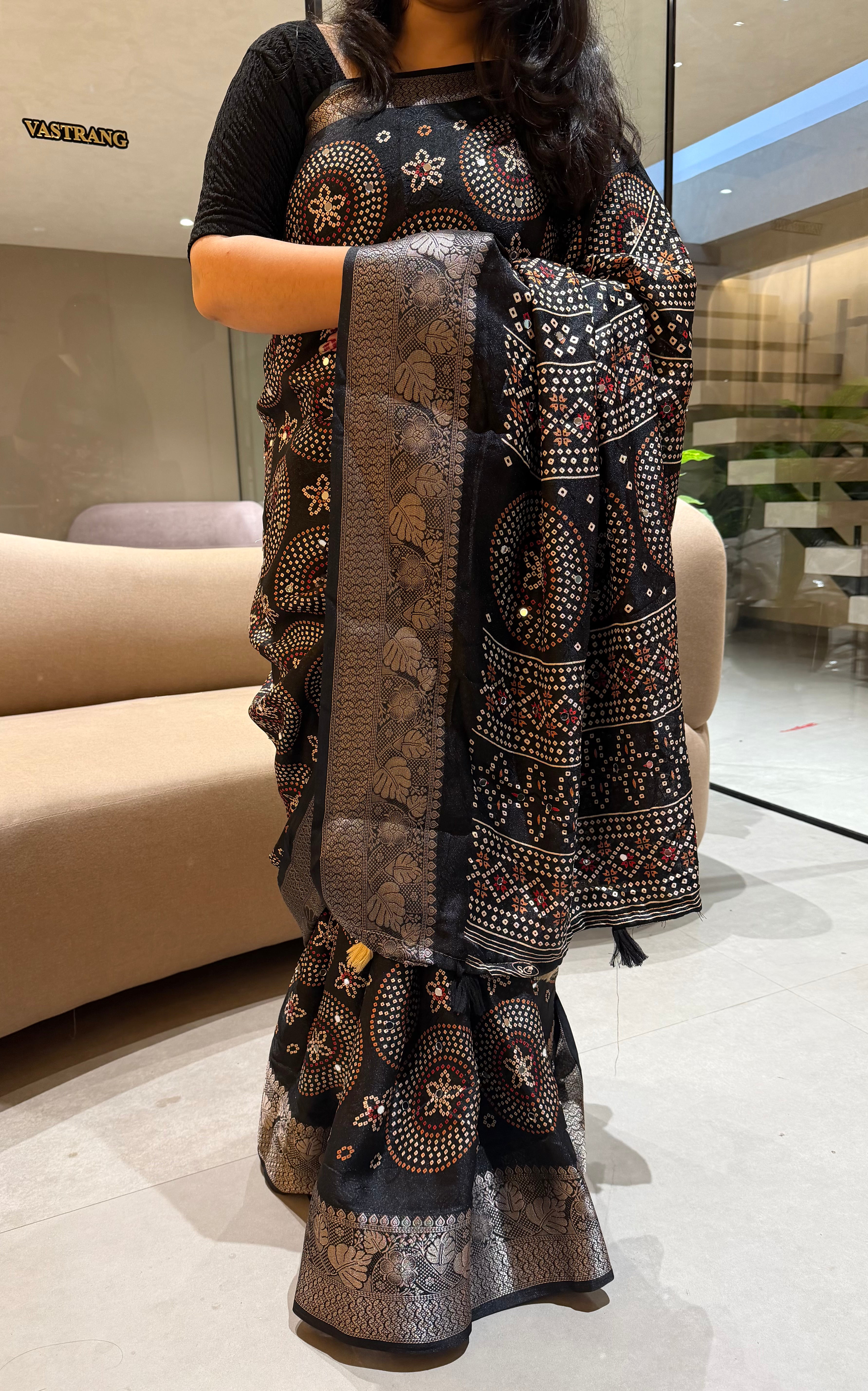 Confounding Function Wear Silk Jacquard Border Mirror Work Designer Saree