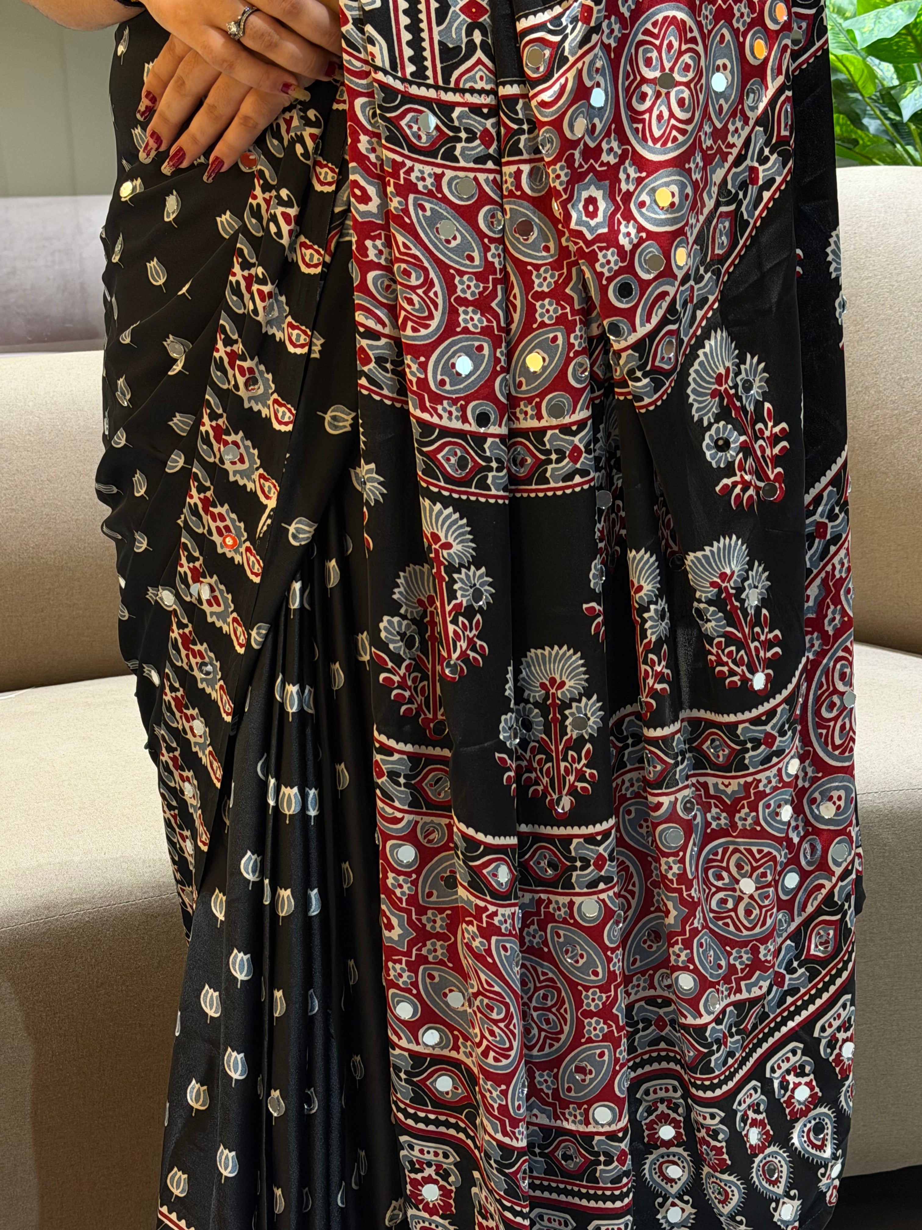 Opulent Wedding Wear Satin Silk Heavy Mirror n Latkan Pallu Border Fancy Saree With Blouse Piece