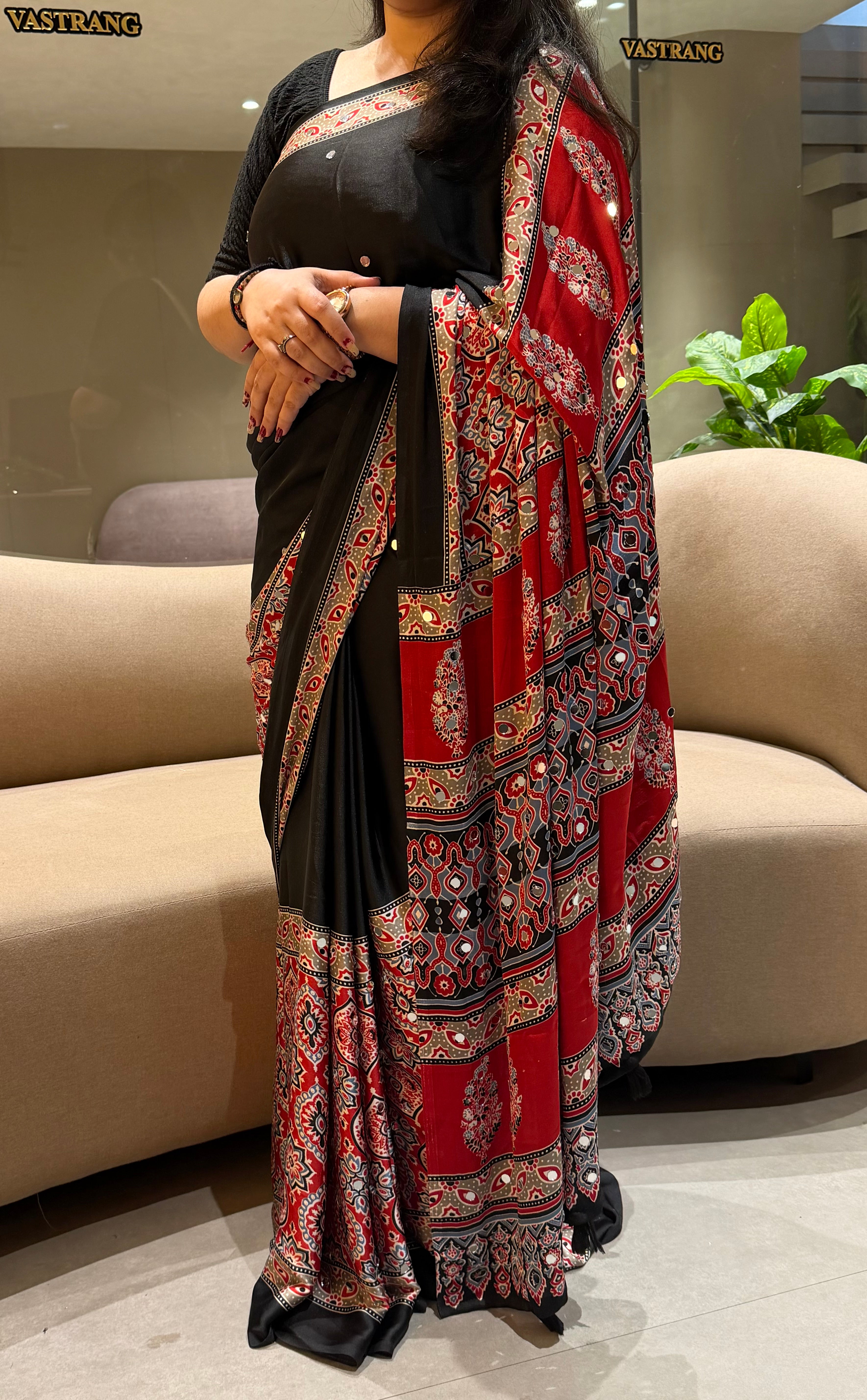 Regal Festive Wear Satin Silk Heavy Mirror n Latkan Pallu Designer Saree With Unstitched Blouse Piece