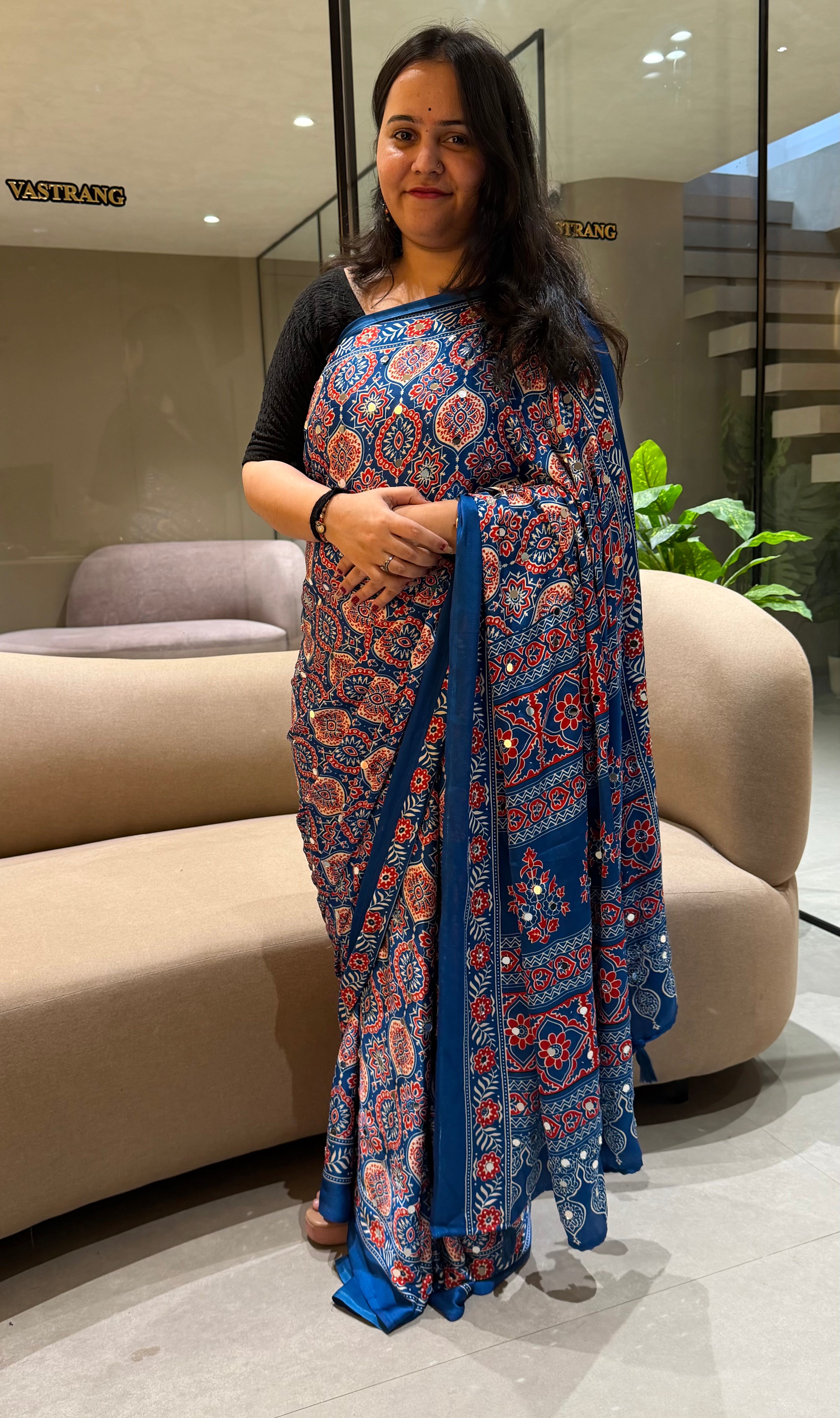 Charming Festive Wear Satin Silk Heavy Mirror n Latkan Pallu Designer Saree With Unstitched Blouse Piece