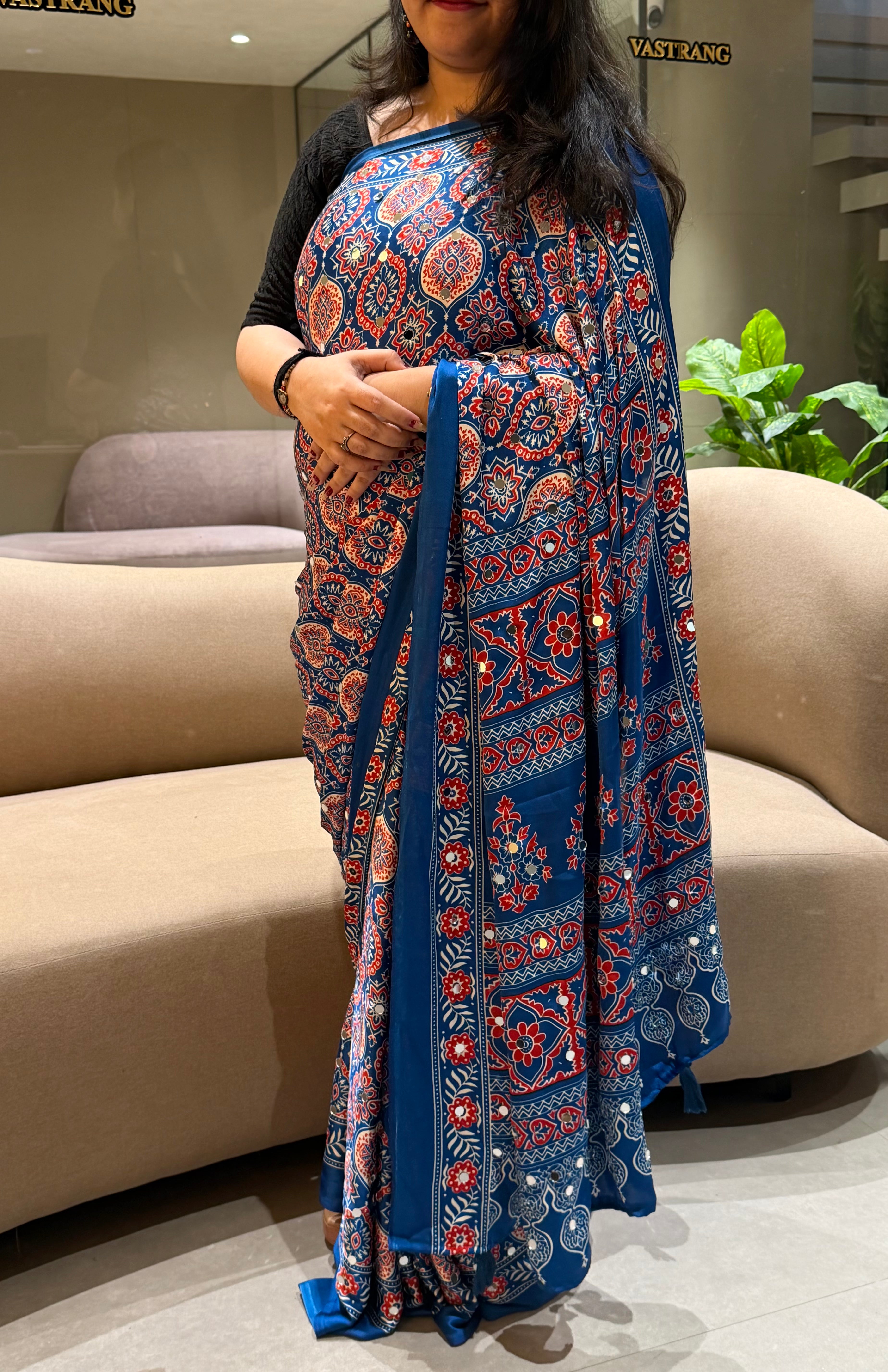 Charming Festive Wear Satin Silk Heavy Mirror n Latkan Pallu Designer Saree With Unstitched Blouse Piece