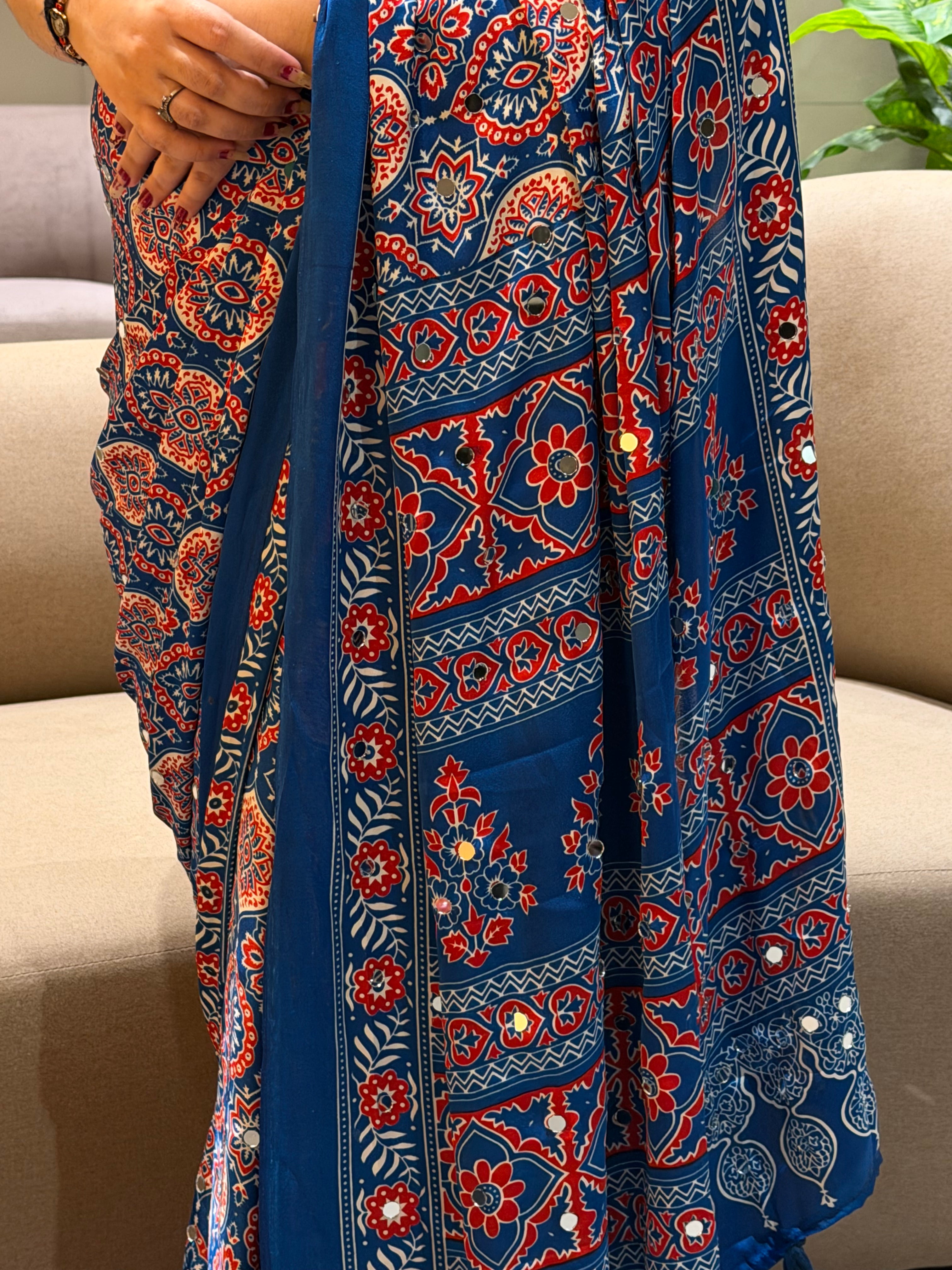 Charming Festive Wear Satin Silk Heavy Mirror n Latkan Pallu Designer Saree With Unstitched Blouse Piece