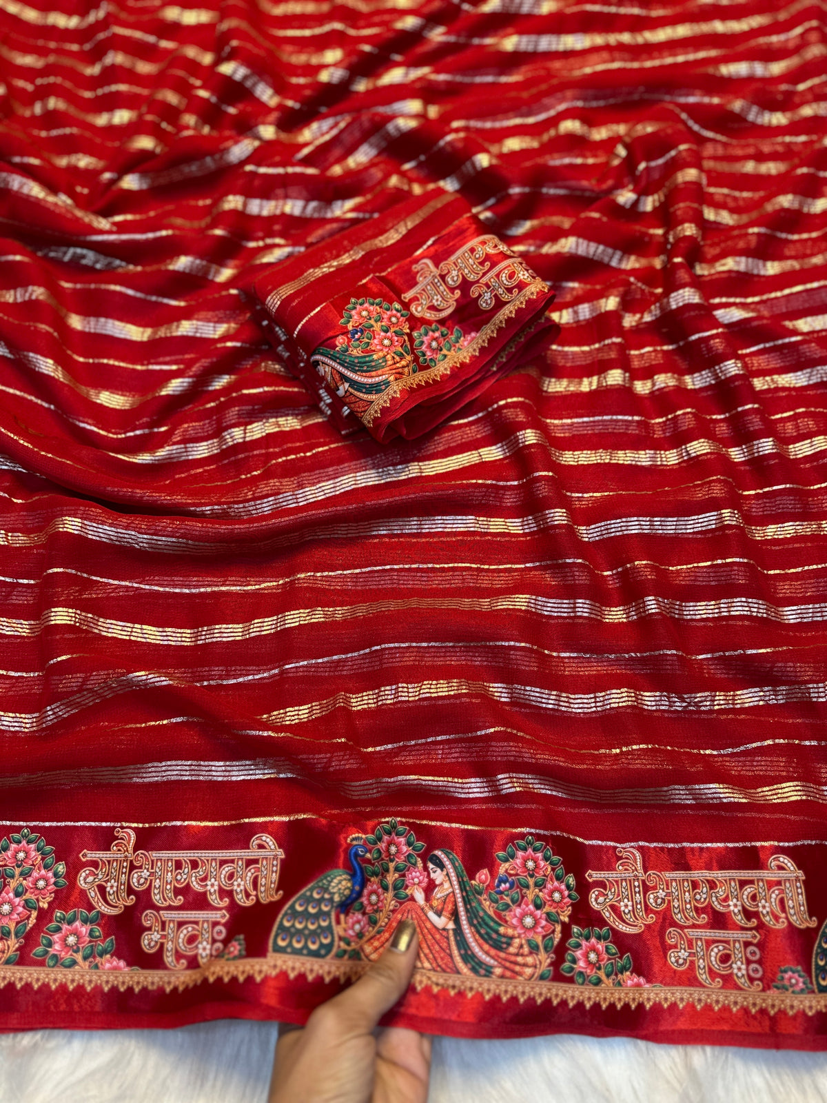 Mellifluous Festive Wear Viscose Georgette Print Design Satin Border Fancy Saree With Matching Blouse Piece
