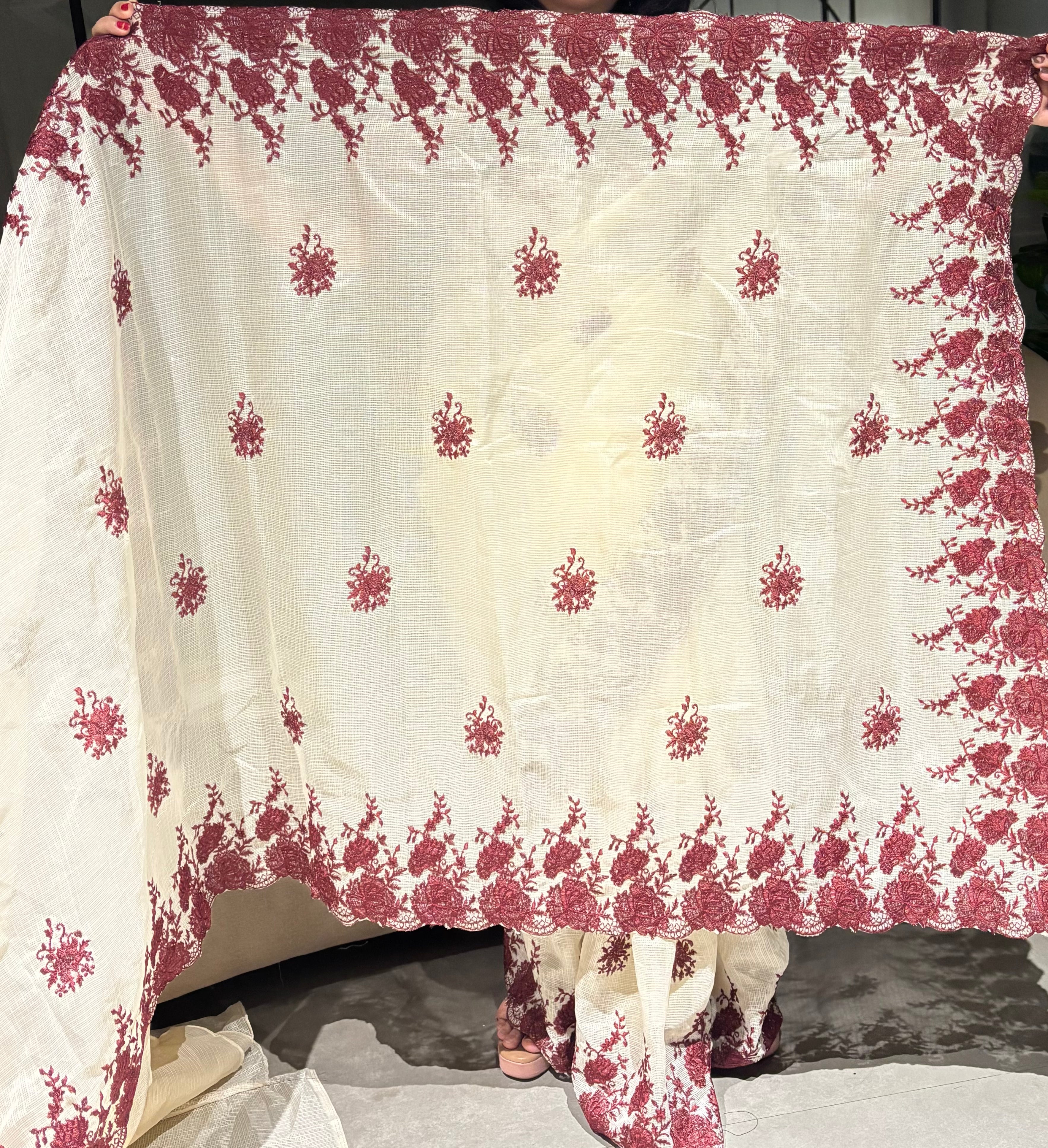 New Partywear Soft Kota Doriya Embrodiered Thread n Cut Work Fancy Designer Saree With Blouse