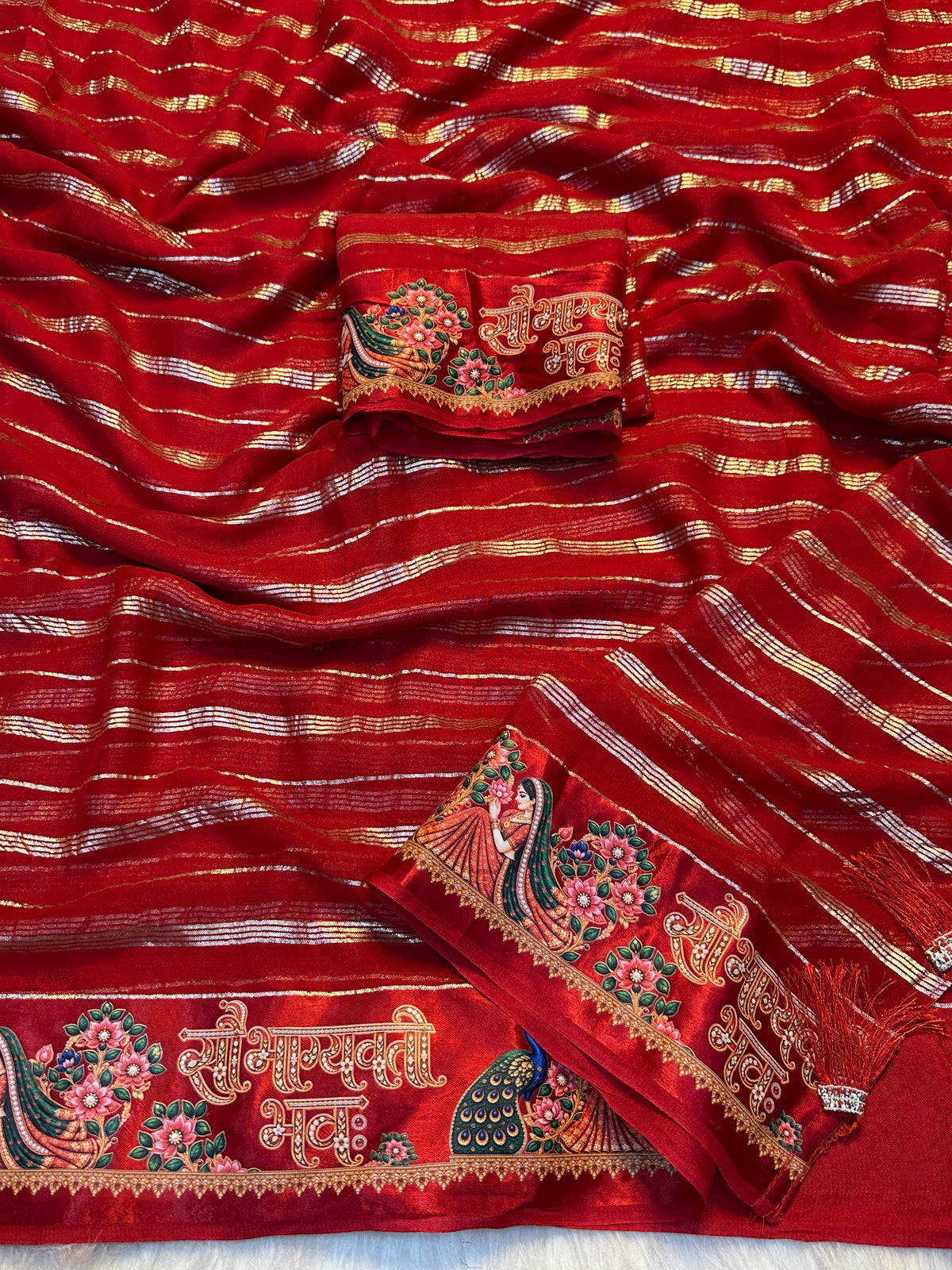 Mellifluous Festive Wear Viscose Georgette Print Design Satin Border Fancy Saree With Matching Blouse Piece