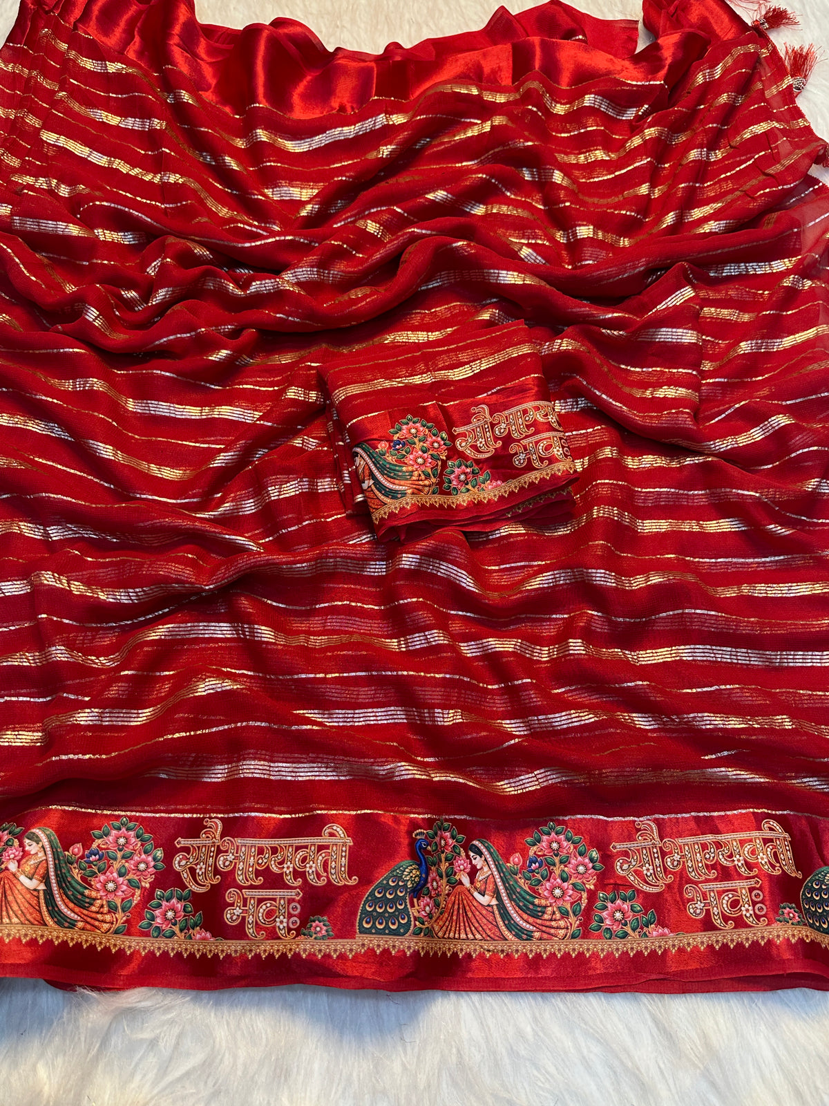 Mellifluous Festive Wear Viscose Georgette Print Design Satin Border Fancy Saree With Matching Blouse Piece