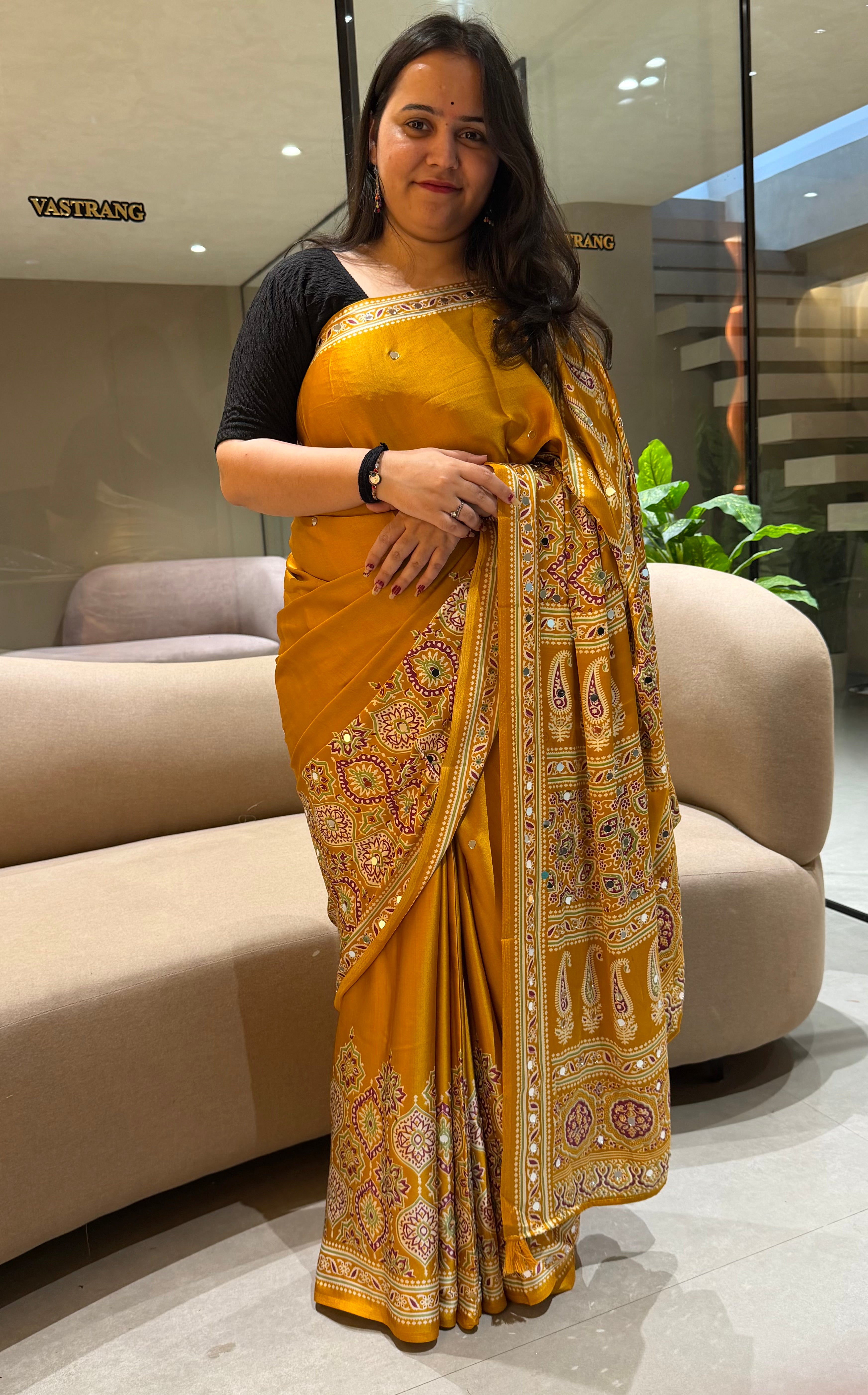Divine Function Wear Satin Silk Heavy Mirror n Latkan Pallu Designer Saree With Unstitched Blouse Piece