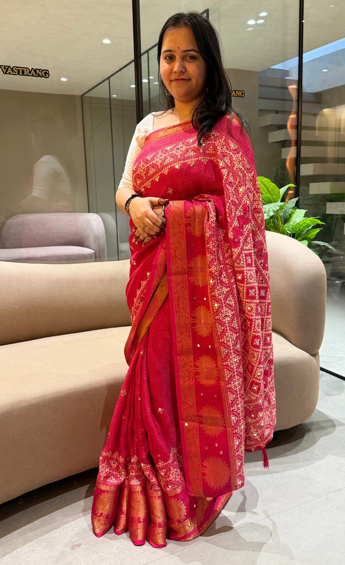 Divine Wedding Wear Silk Jacquard Border Mirror Work n Rich Pallu Designer Saree With Blouse Piece