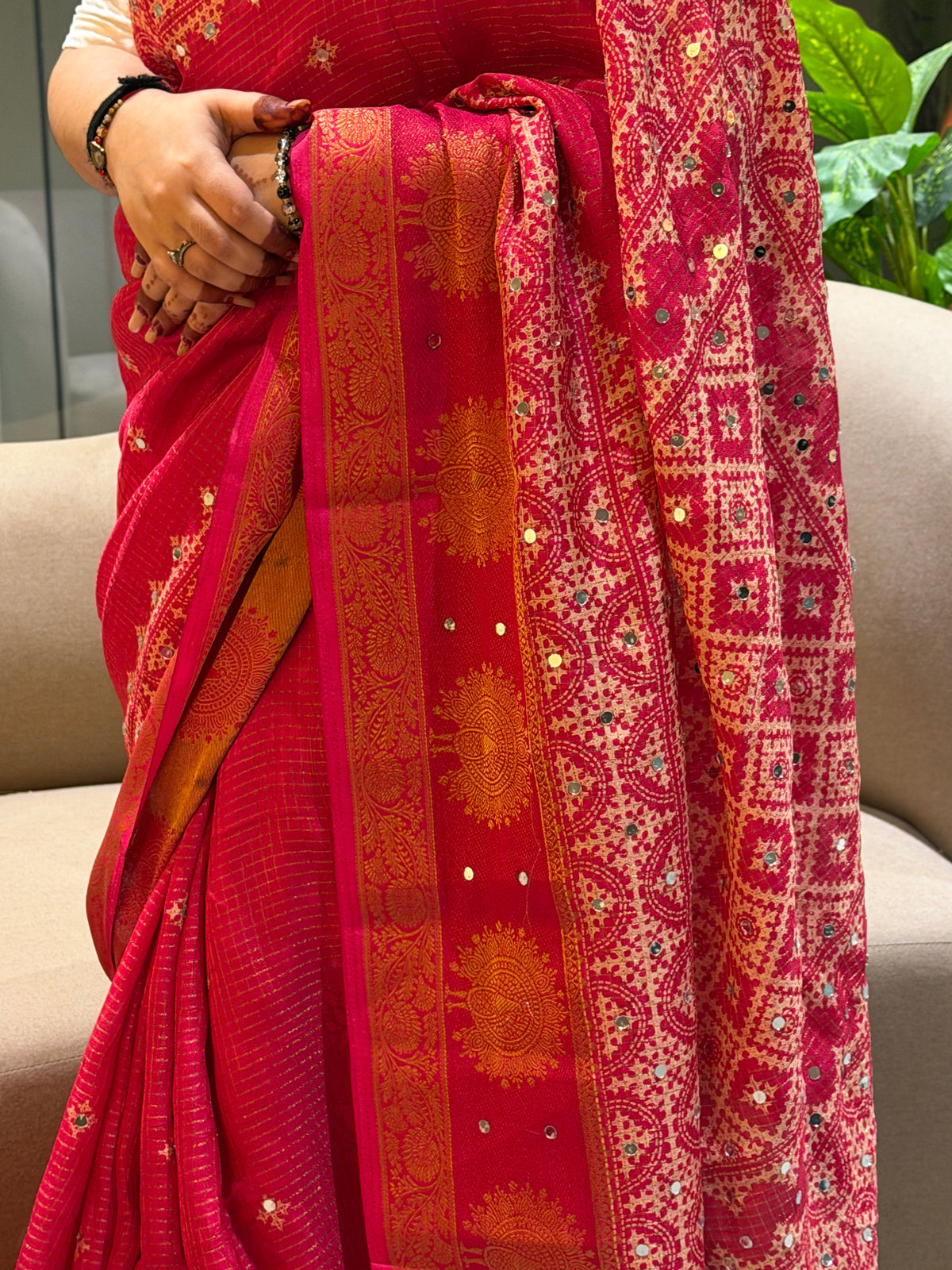 Divine Wedding Wear Silk Jacquard Border Mirror Work n Rich Pallu Designer Saree With Blouse Piece