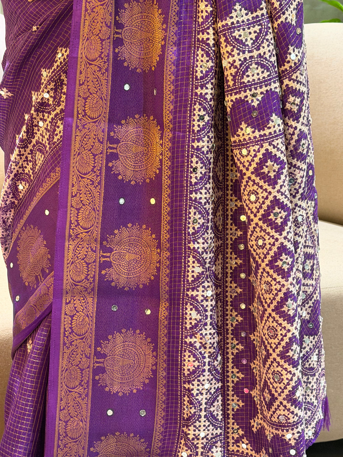 Divine Wedding Wear Silk Jacquard Border Mirror Work n Rich Pallu Designer Saree With Blouse Piece