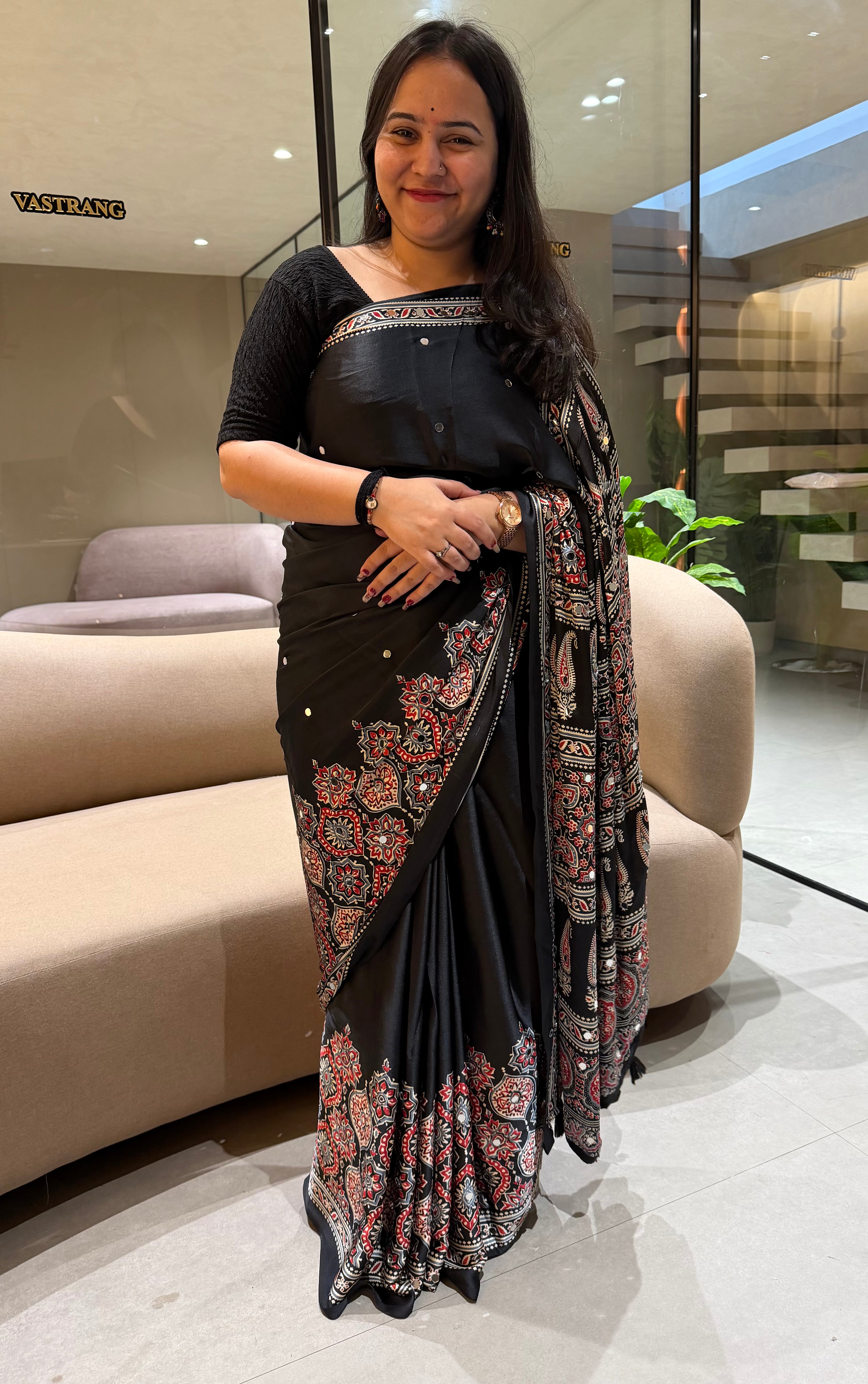 Divine Function Wear Satin Silk Heavy Mirror n Latkan Pallu Designer Saree With Unstitched Blouse Piece