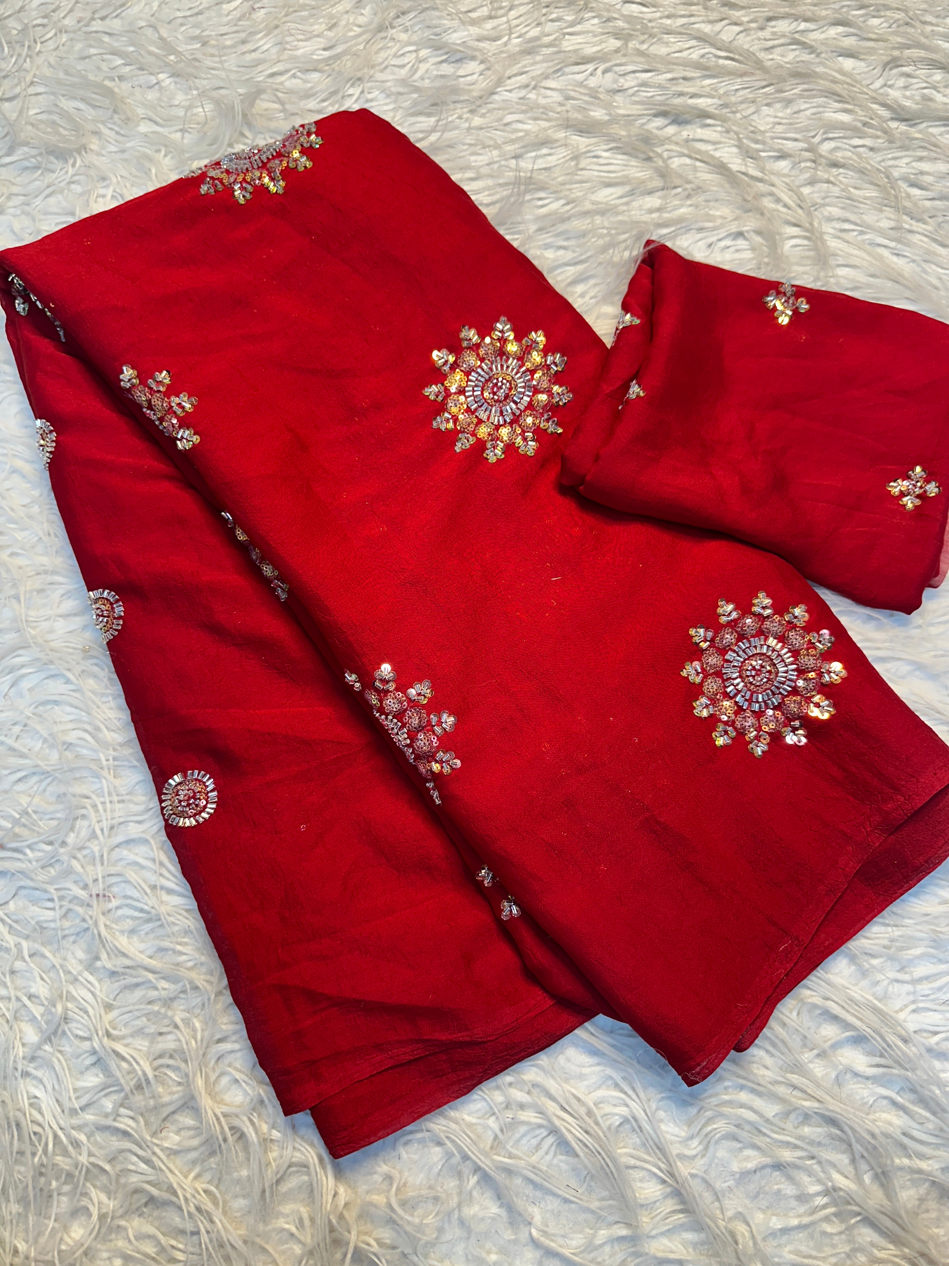 Adorning Festive Wear Silk Flower Handwork Butti Design Fancy Saree With Matching Blouse Piece