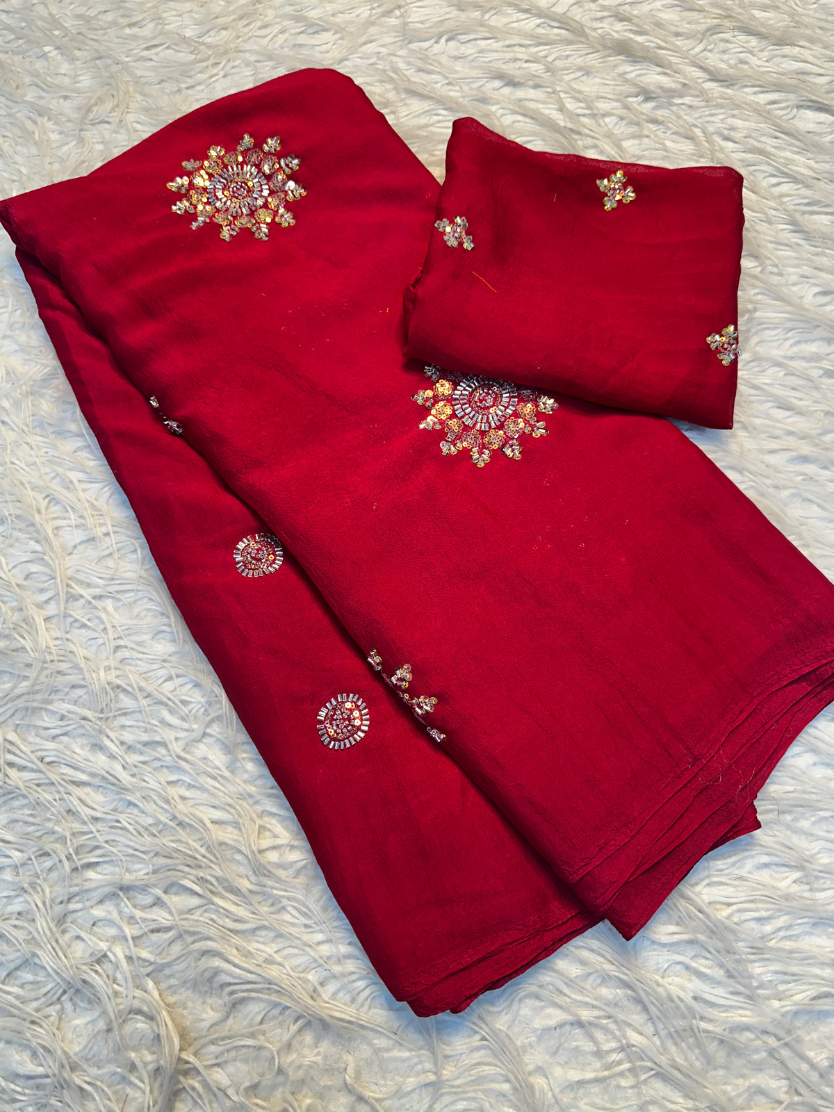 Adorning Festive Wear Silk Flower Handwork Butti Design Fancy Saree With Matching Blouse Piece