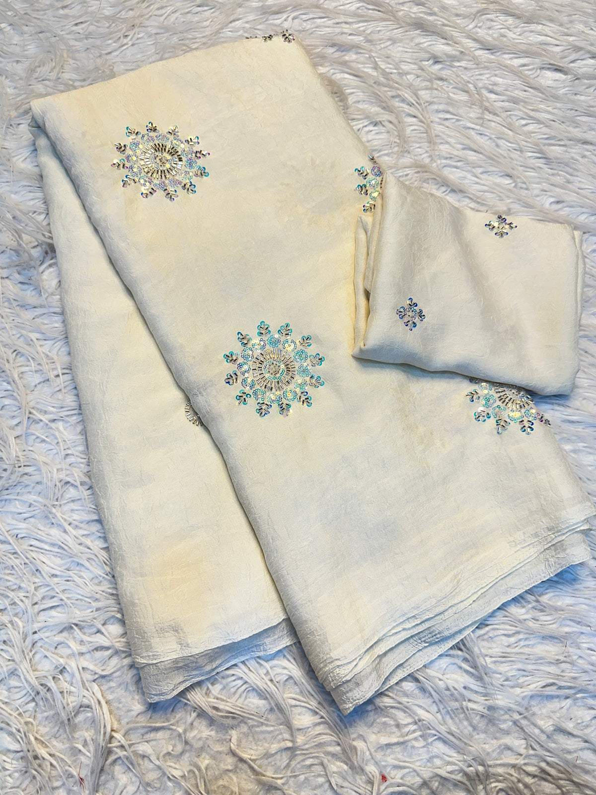 Adorning Festive Wear Silk Flower Handwork Butti Design Fancy Saree With Matching Blouse Piece