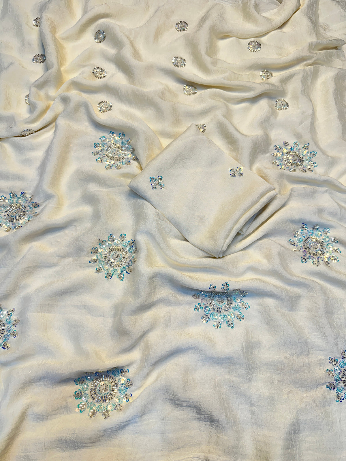 Adorning Festive Wear Silk Flower Handwork Butti Design Fancy Saree With Matching Blouse Piece