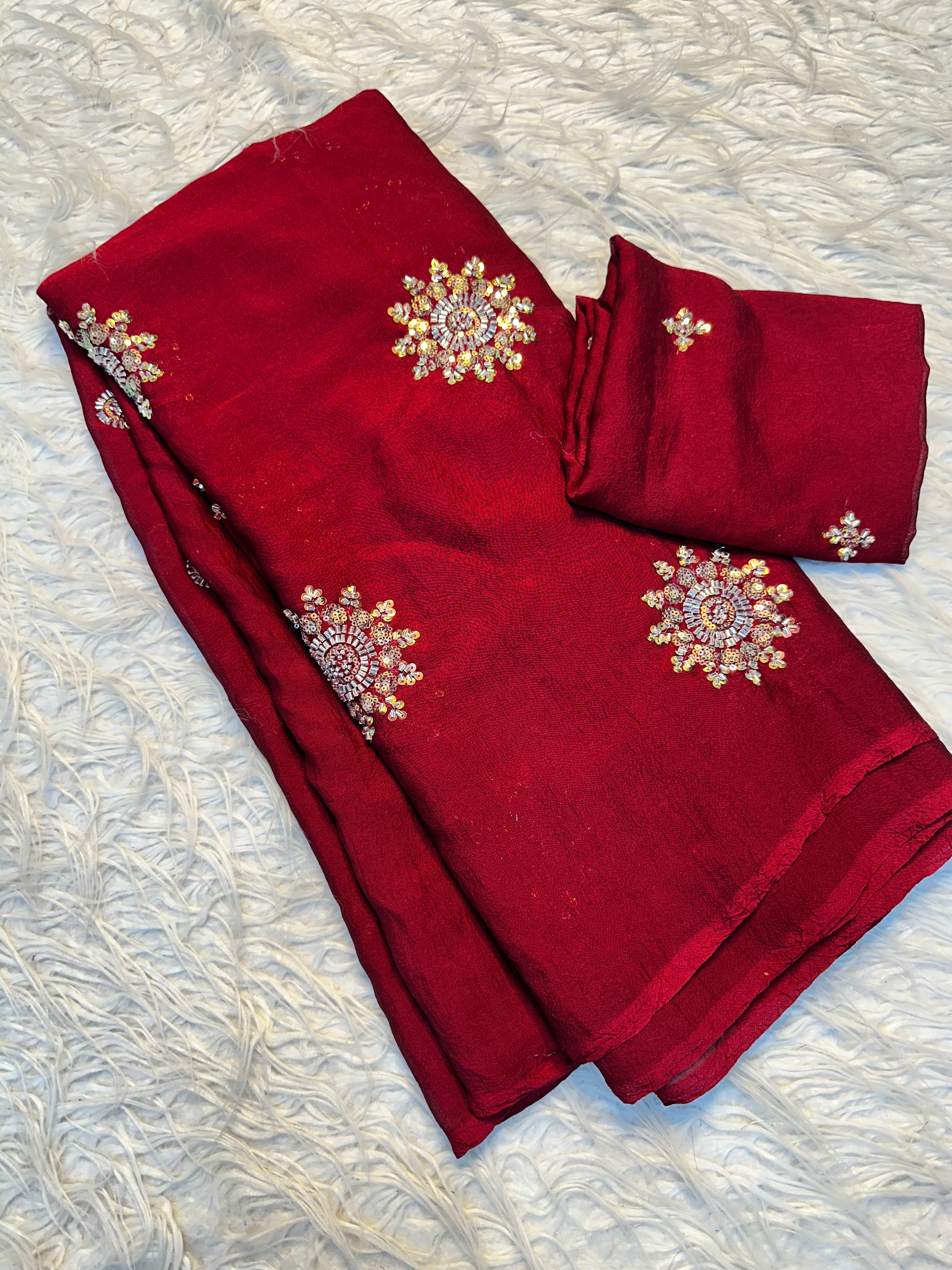 Adorning Festive Wear Silk Flower Handwork Butti Design Fancy Saree With Matching Blouse Piece