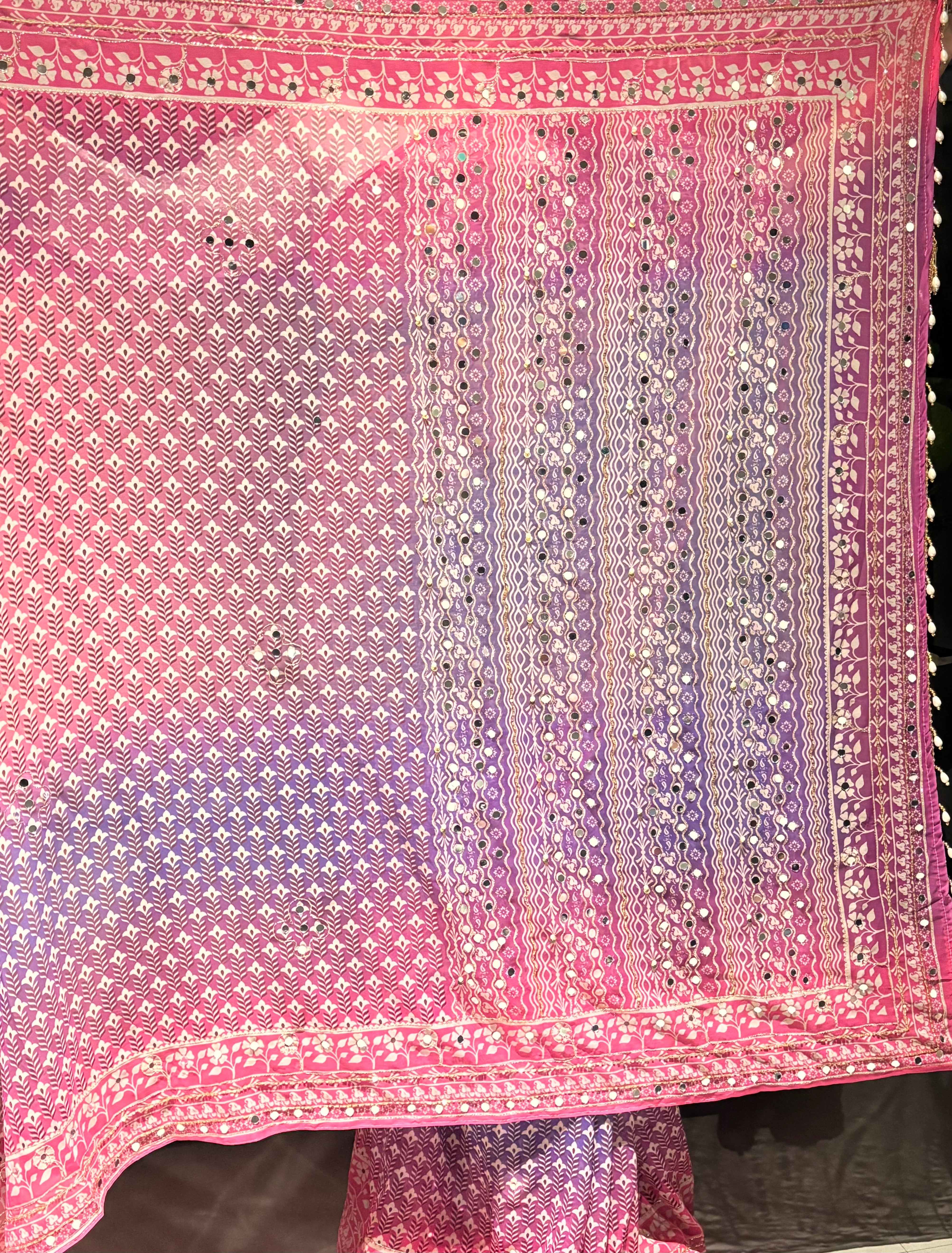 Splendorous Double Shaded Geogette Thread n Mirror Work Designer Saree For Wedding