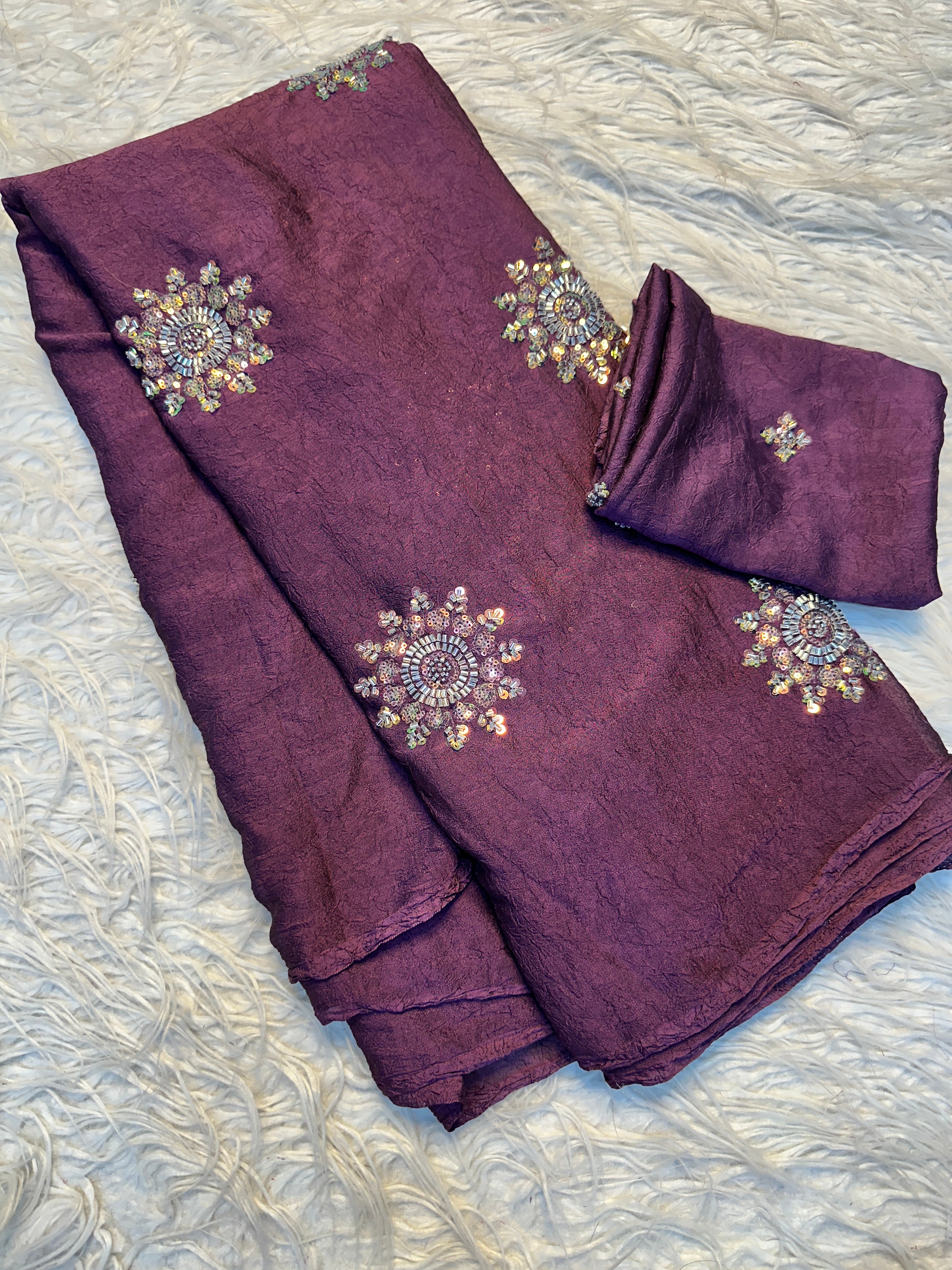 Adorning Festive Wear Silk Flower Handwork Butti Design Fancy Saree With Matching Blouse Piece