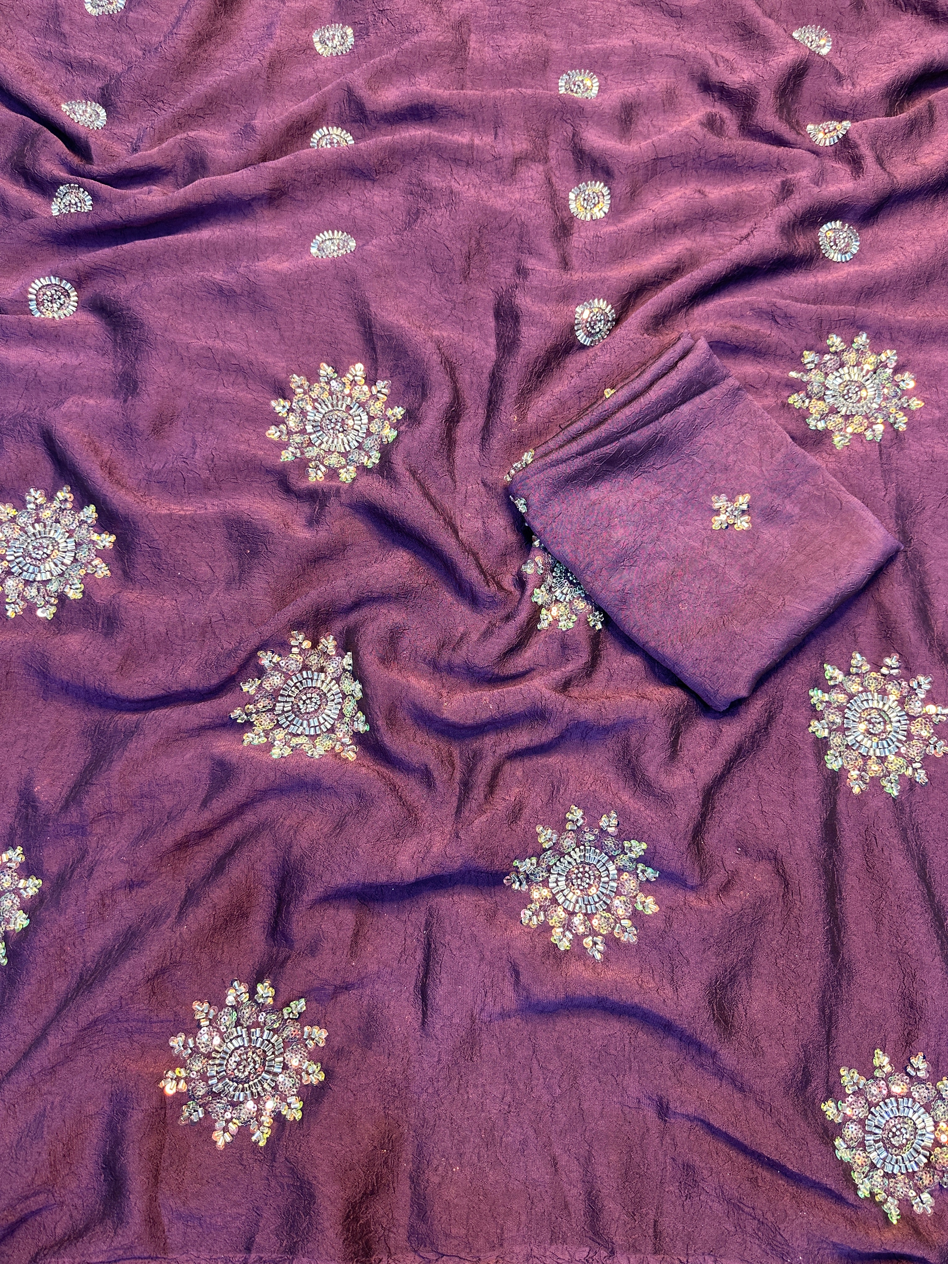 Adorning Festive Wear Silk Flower Handwork Butti Design Fancy Saree With Matching Blouse Piece