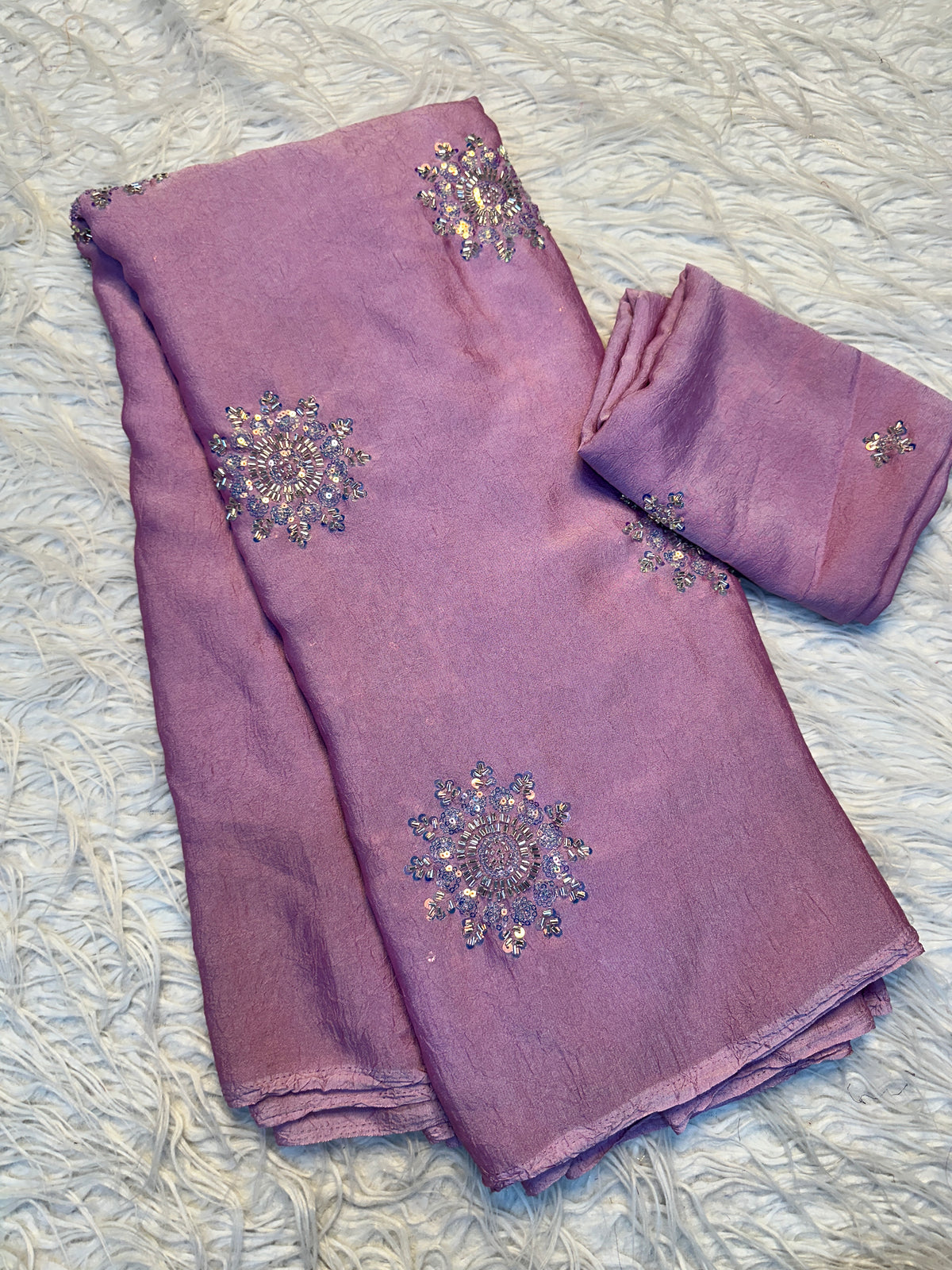 Adorning Festive Wear Silk Flower Handwork Butti Design Fancy Saree With Matching Blouse Piece