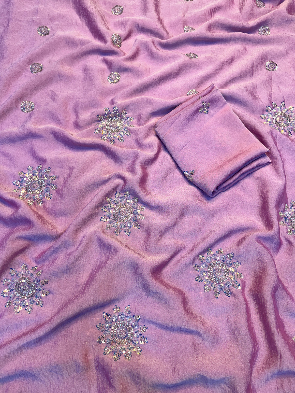 Adorning Festive Wear Silk Flower Handwork Butti Design Fancy Saree With Matching Blouse Piece