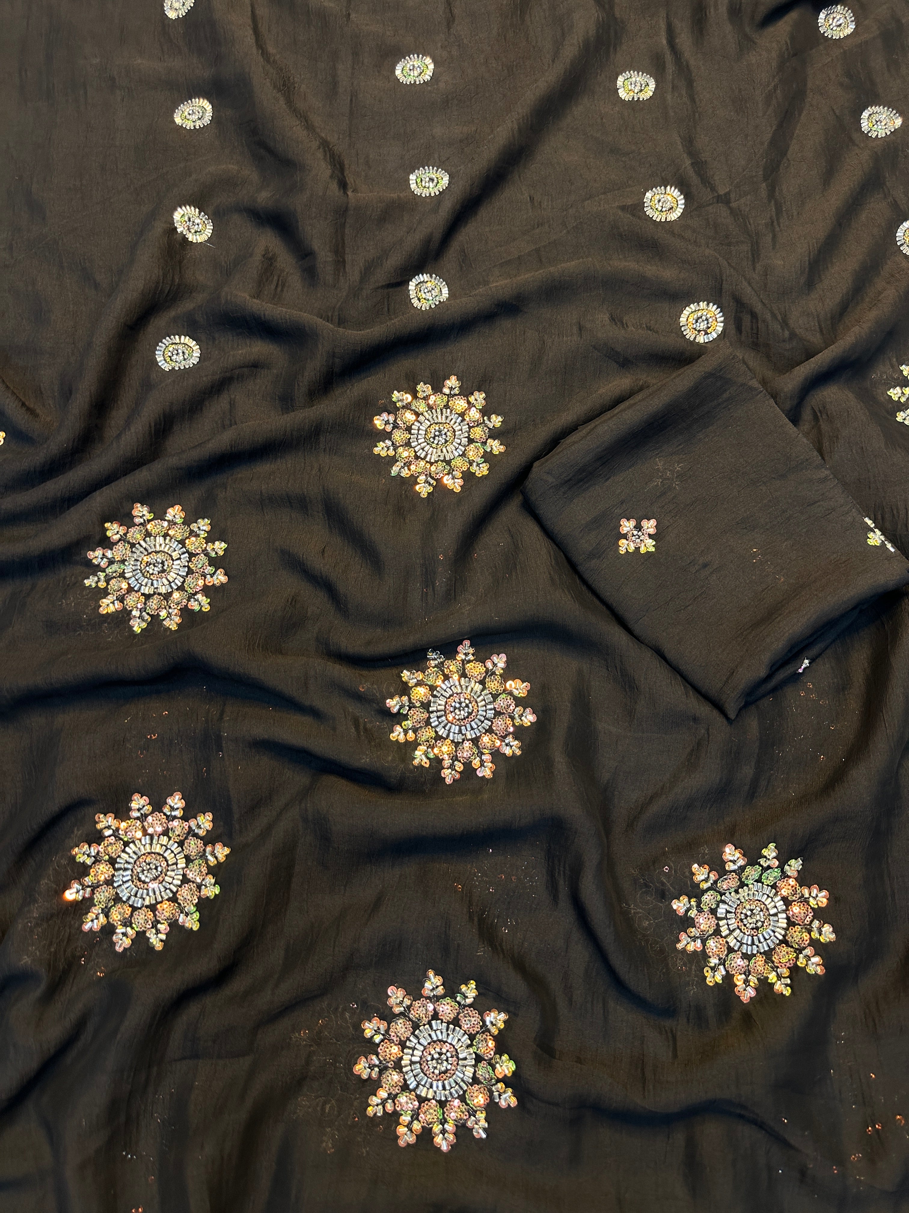 Adorning Festive Wear Silk Flower Handwork Butti Design Fancy Saree With Matching Blouse Piece
