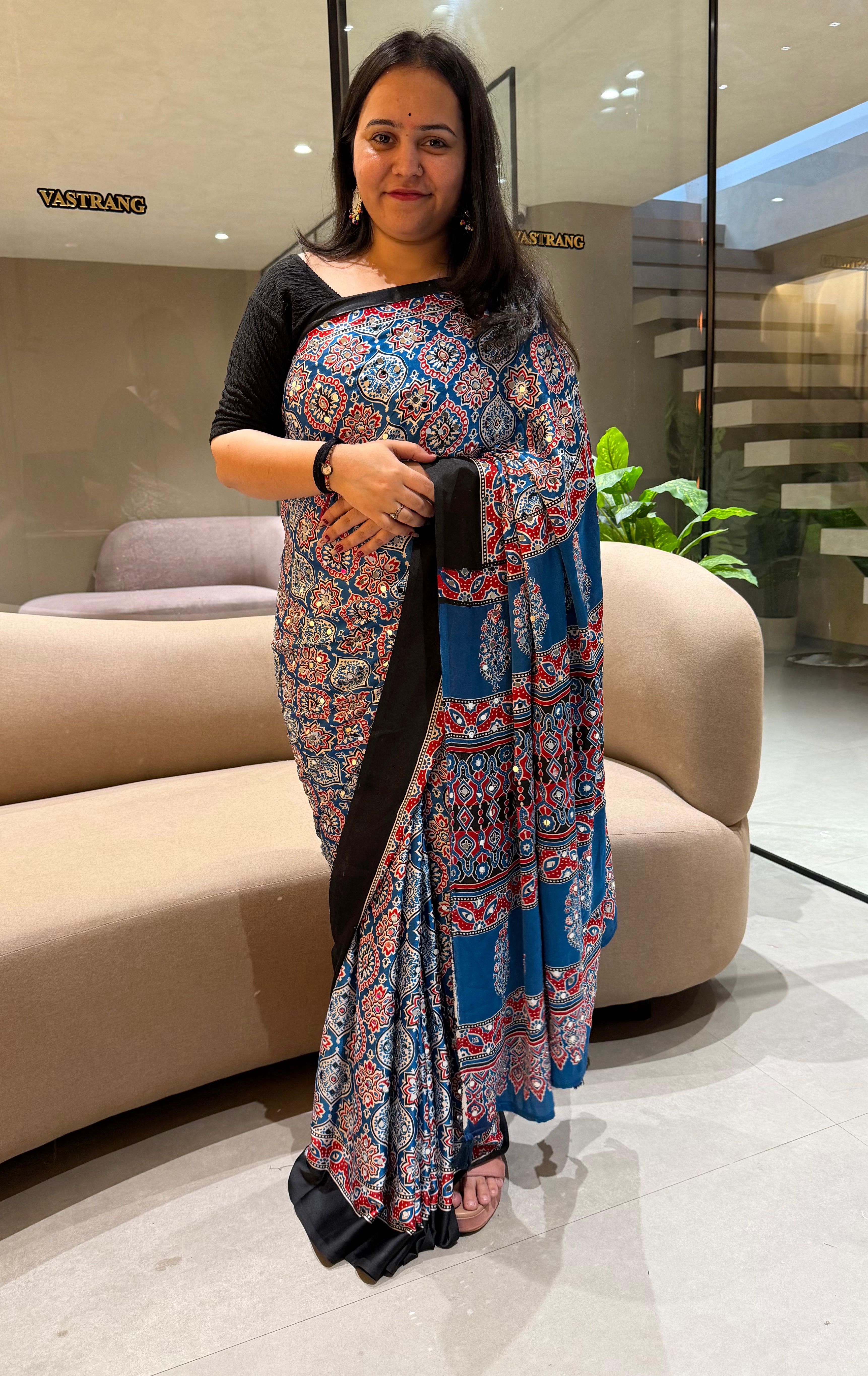 Dazzling Function Wear Satin Silk Heavy Mirror n Latkan Pallu Designer Saree With Unstitched Blouse Piece