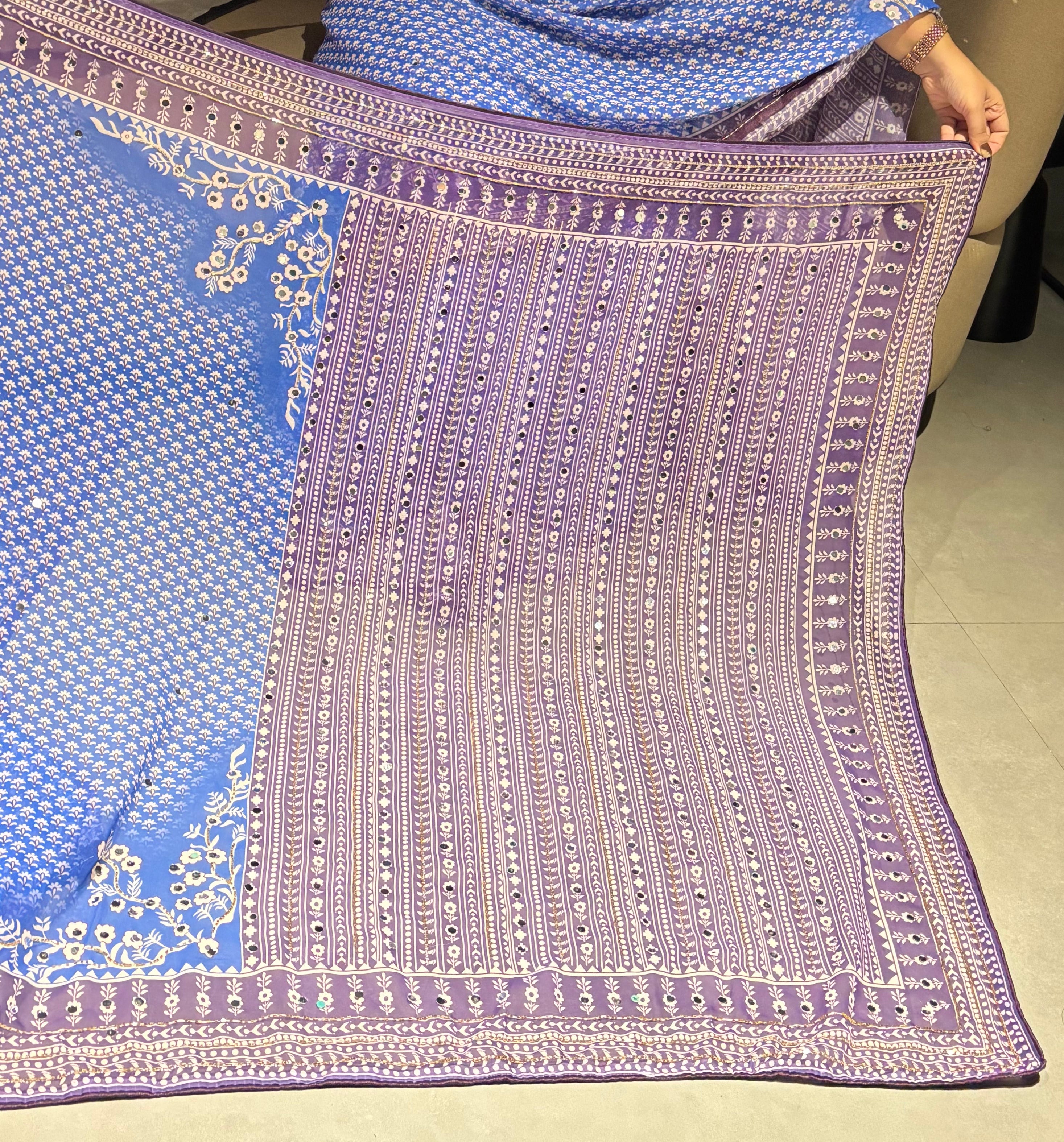 Blissful Party Wear Georgette Jacquard Zari n Mirror Work Border Fancy Saree With Blouse Piece
