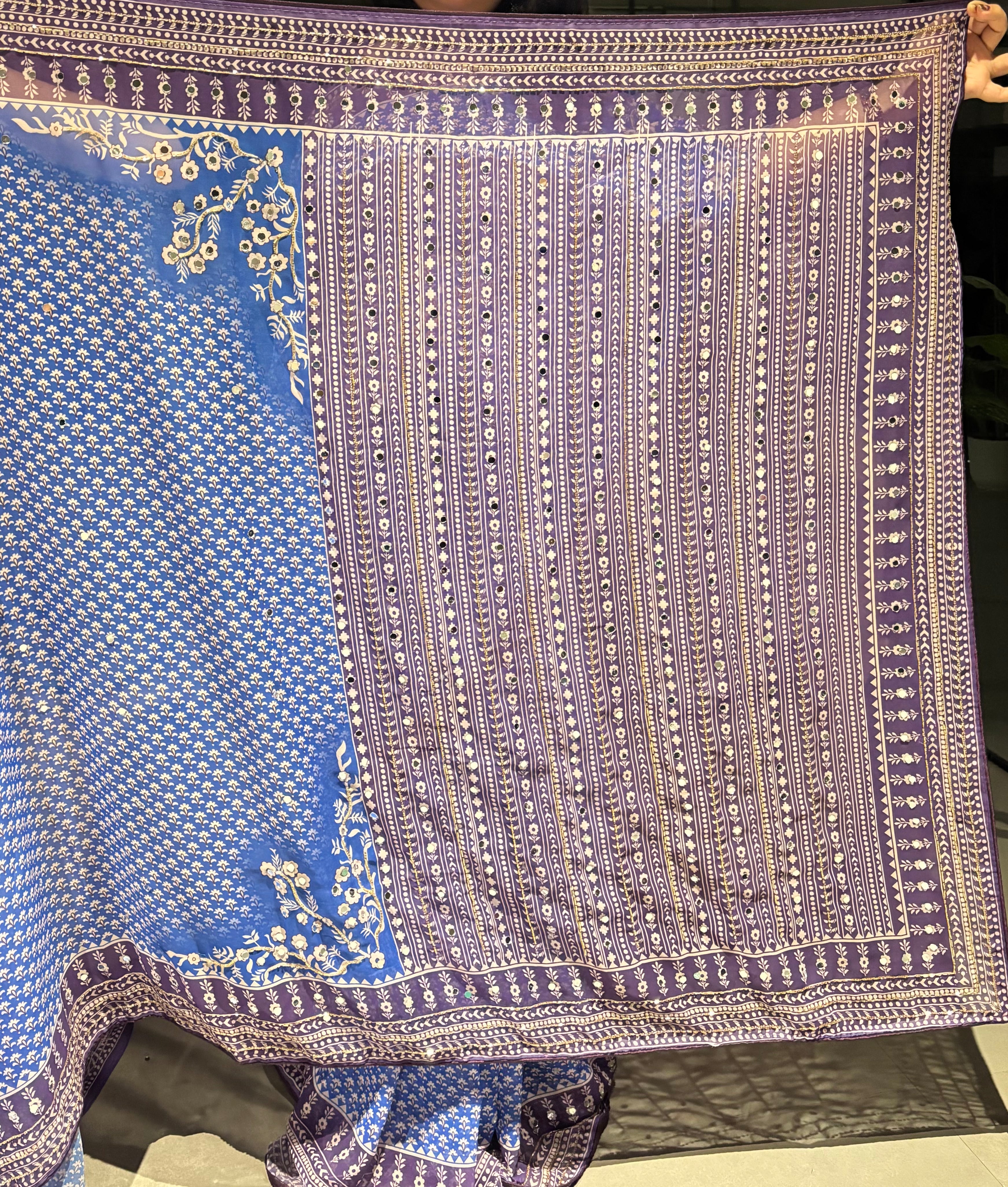 Blissful Party Wear Georgette Jacquard Zari n Mirror Work Border Fancy Saree With Blouse Piece