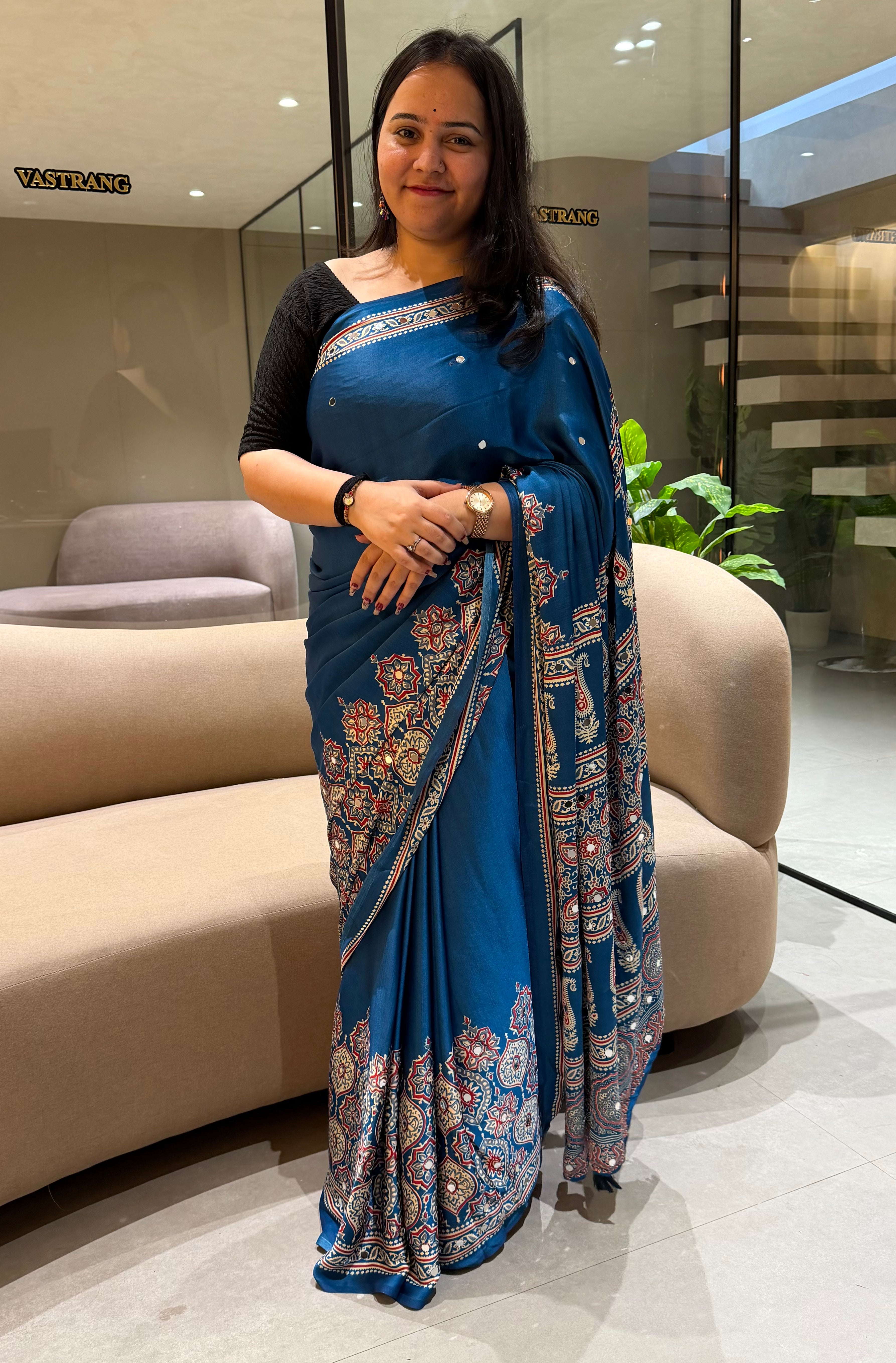 Divine Function Wear Satin Silk Heavy Mirror n Latkan Pallu Designer Saree With Unstitched Blouse Piece