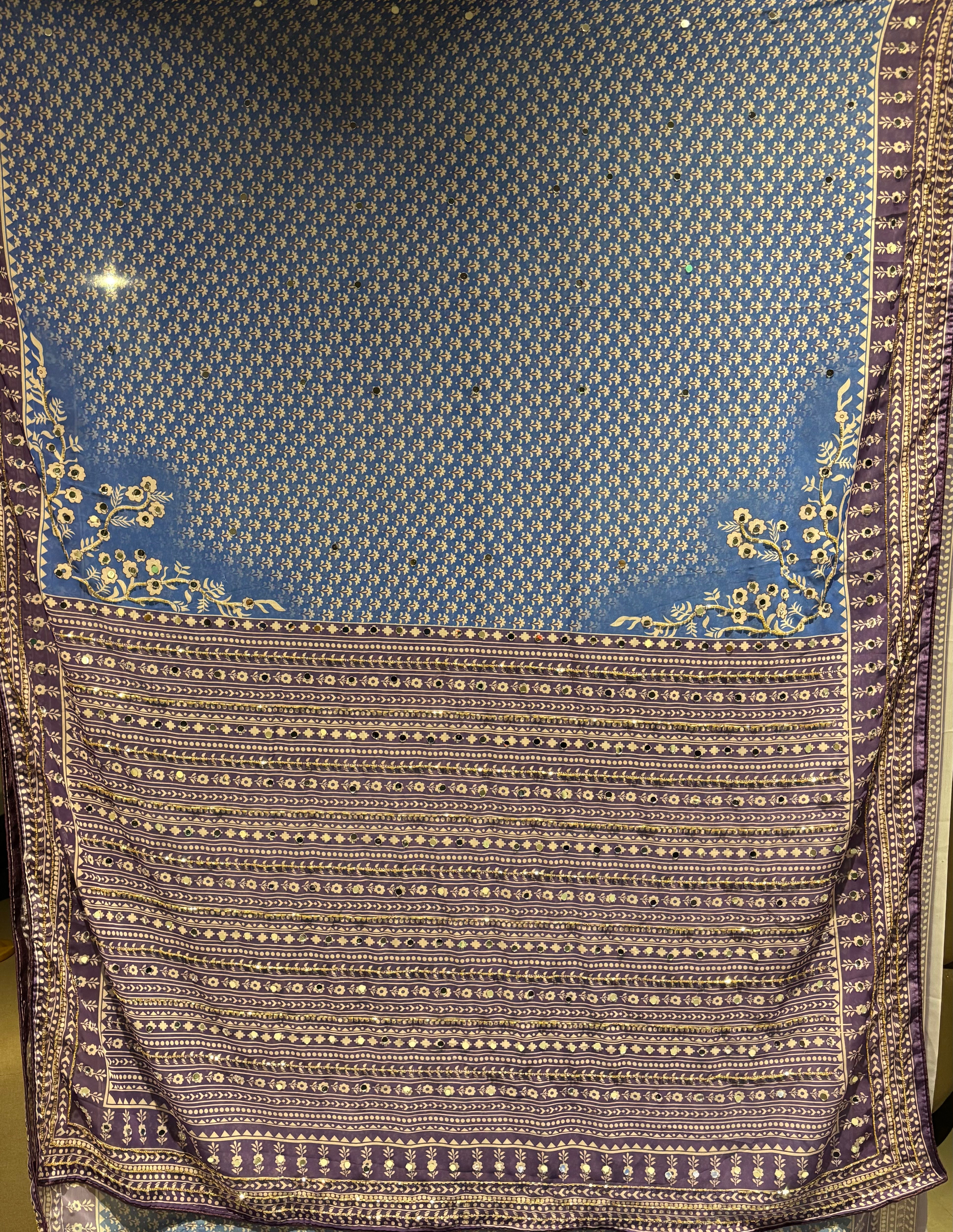 Blissful Party Wear Georgette Jacquard Zari n Mirror Work Border Fancy Saree With Blouse Piece