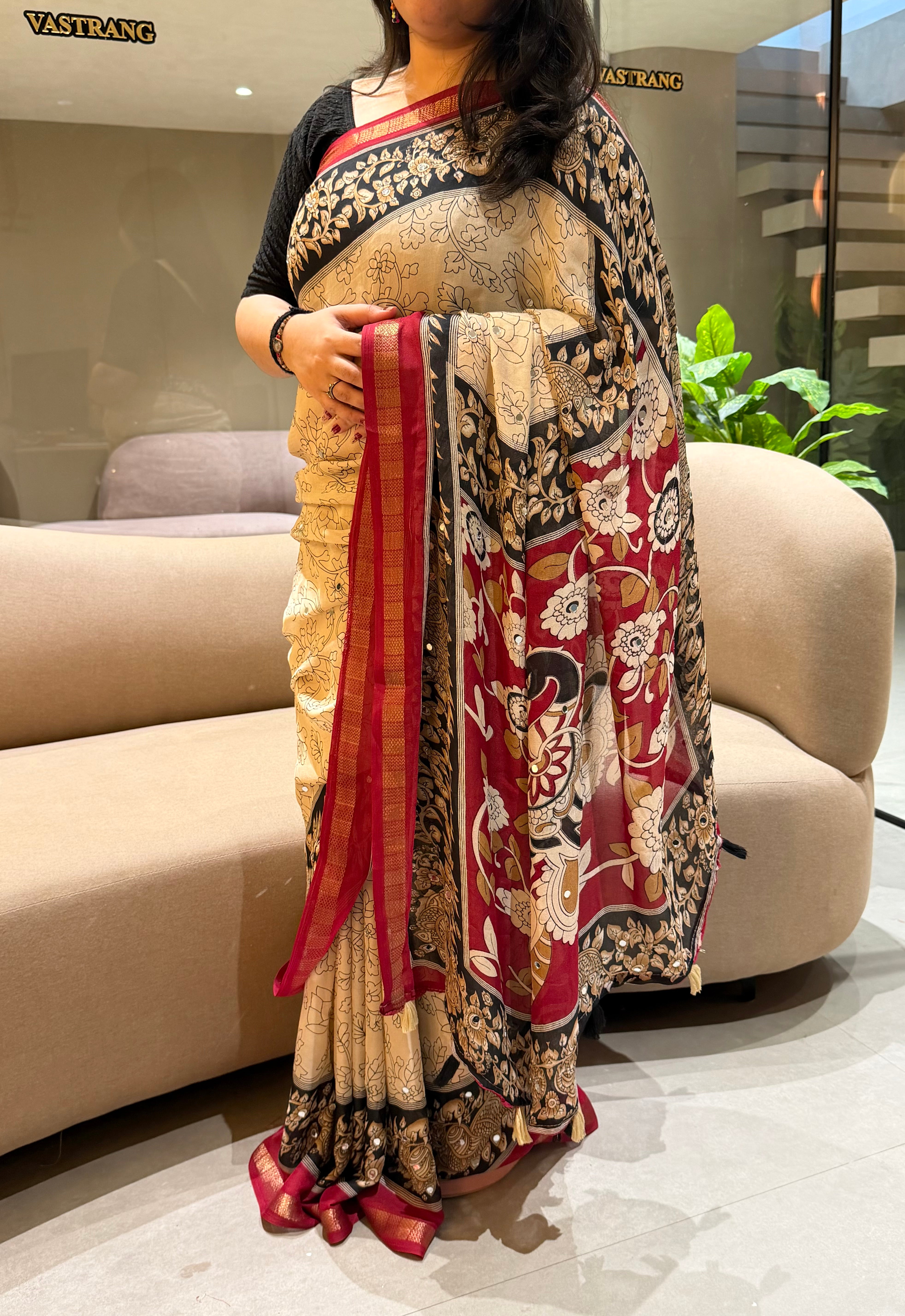 Delightful Function Wear Linen cotton Jacquard Border Mirror Work Designer Saree
