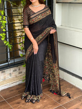 Load image into Gallery viewer, Entrancing Pure Mul Cotton Sequence  With Ajrakh Prined Fancy Designer Saree With Gratifying Blouse Piece
