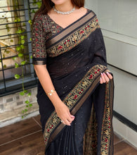 Load image into Gallery viewer, Entrancing Pure Mul Cotton Sequence  With Ajrakh Prined Fancy Designer Saree With Gratifying Blouse Piece
