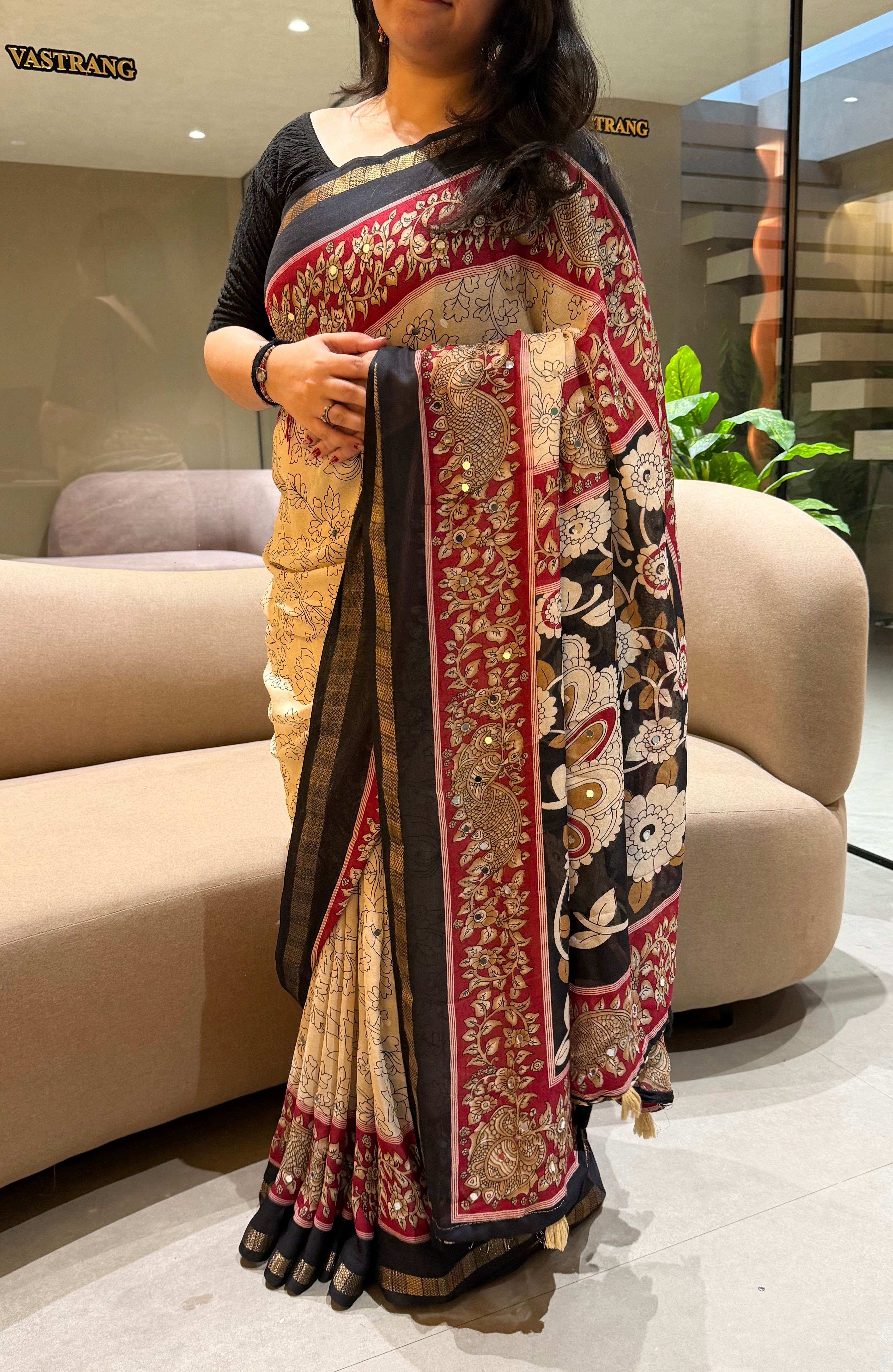 Delightful Function Wear Linen cotton Jacquard Border Mirror Work Designer Saree